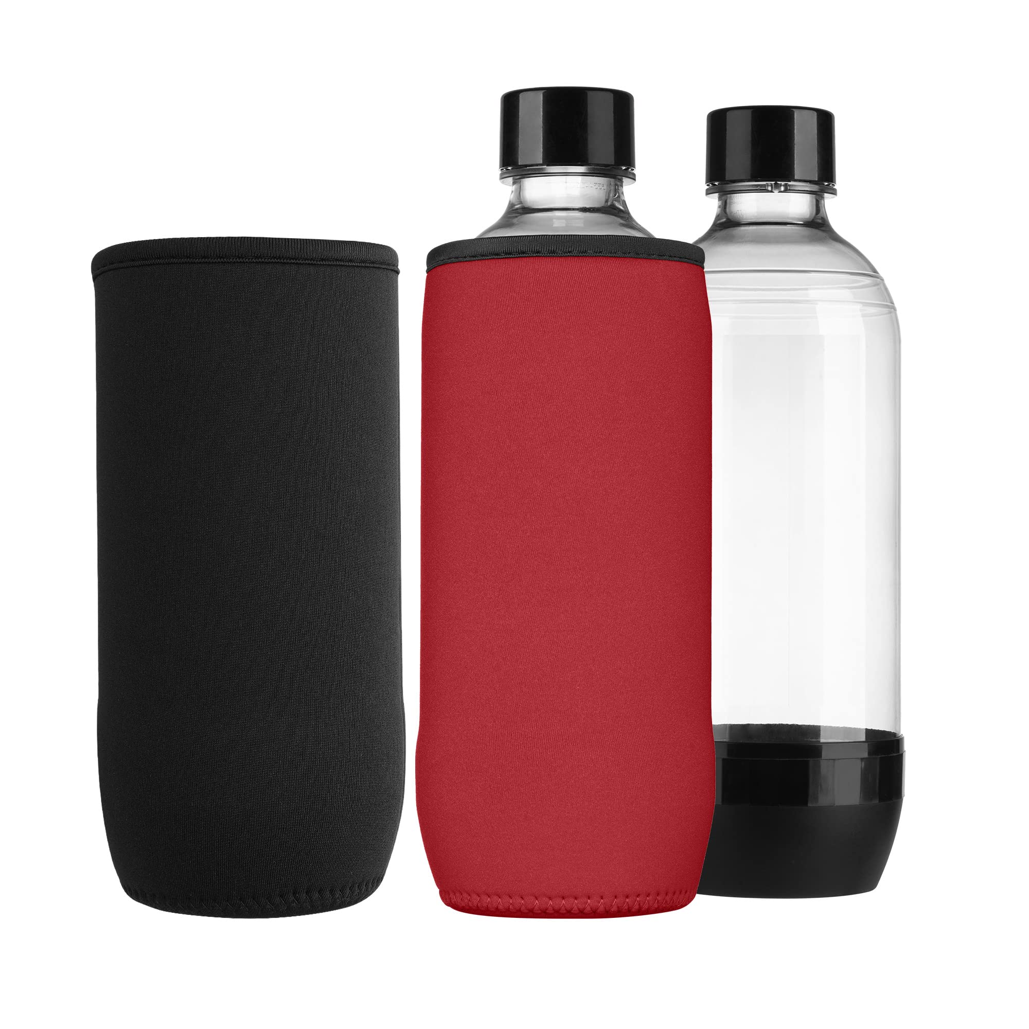 Kwmobile Lot De 2 Rafraîchisseurs De Bouteilles Néoprène Pour SodaStream DUO/Terra – Garde Tes Boissons Fraîches Plus Longtemps – Noir/Rouge – 0,615 L
