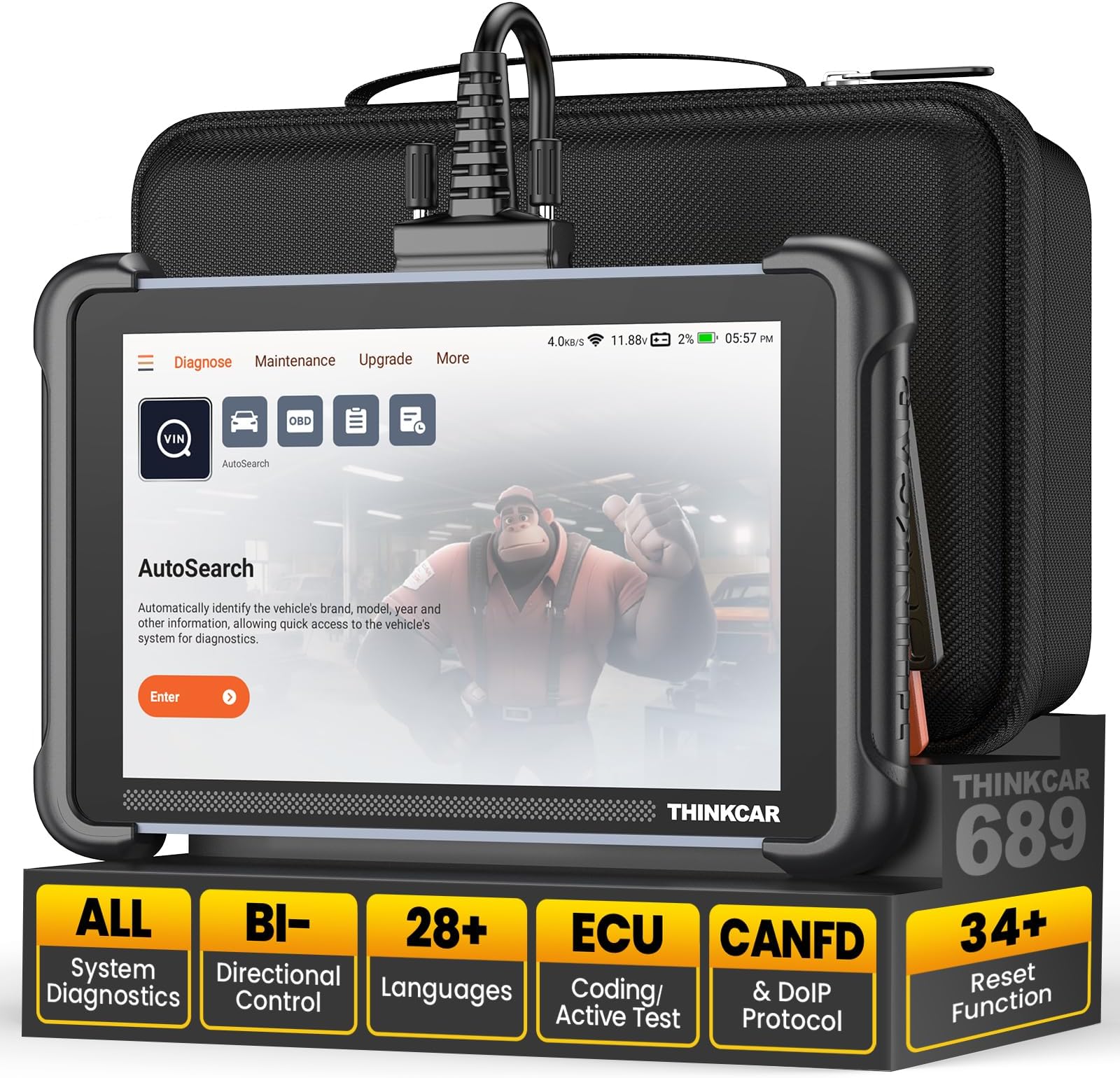 ThinkScan TK689 Car Diagnostic Tool, Bi-Directional OBD2 Full System Automotive Diagnostics, 34+ Reset, ECU Coding, FCA AutoAuth, CANFD&DoIP