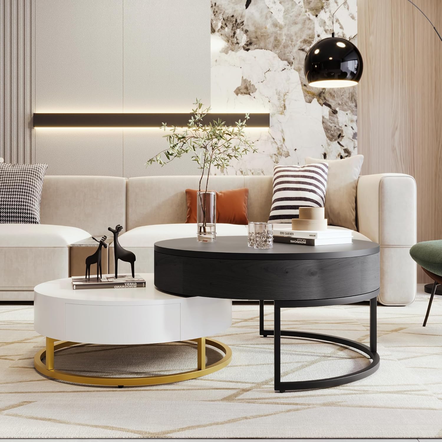 Amazon.com: Atlodas Modern Round Lift-Top Nesting Coffee Table Set ...