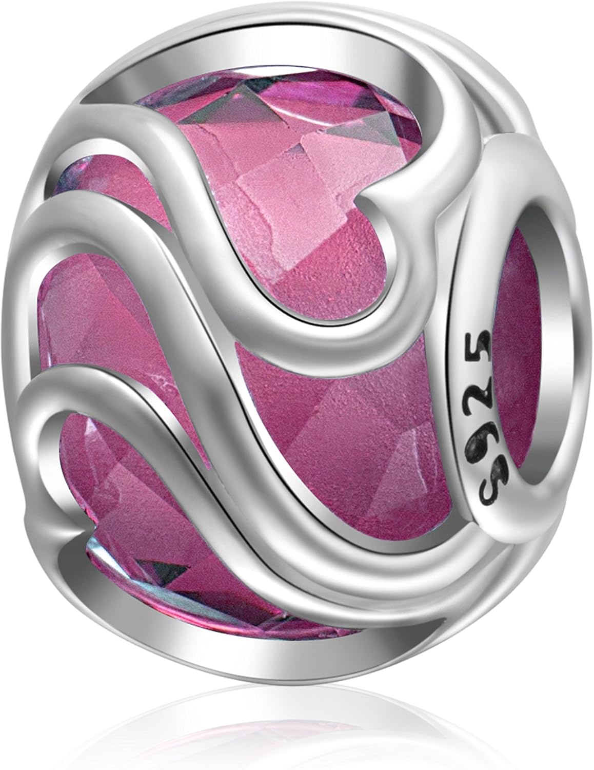 Hoobeads Heart Crystal Charms 925 Sterling Silver Murano Glass Bead for European Bracelet (Pink) - Image 2
