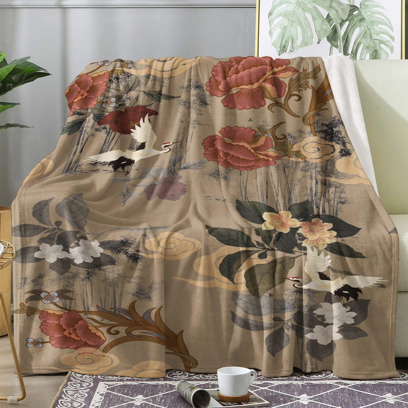 ZDABAOEC Chinese Japanese Throw Blanket, Fleece Blanket for Bed Sofa Couch, Super Soft Fluffy Flannel Blankets and Throws, Double Size 150x200 cm