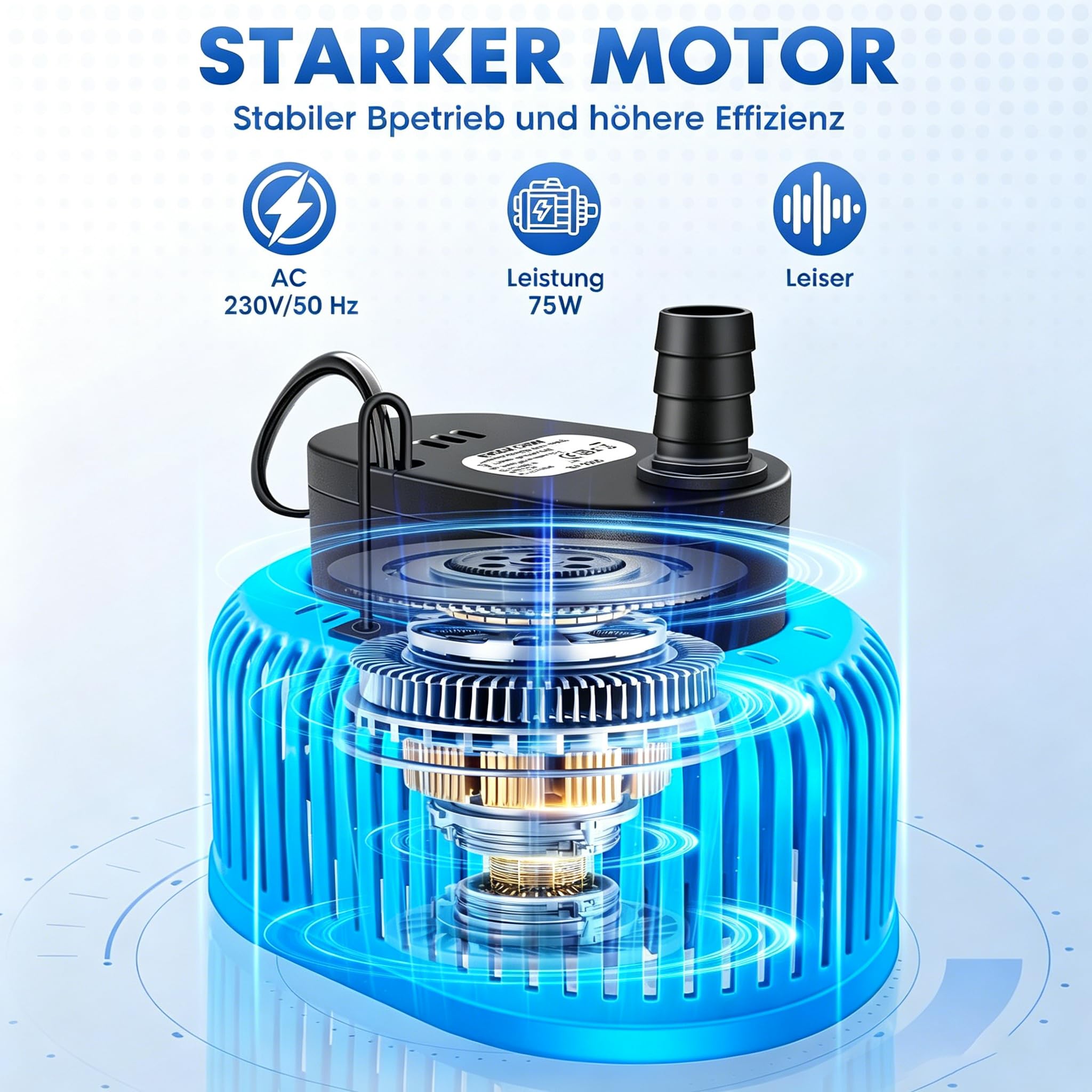 Pompe submersible, pompe submersible eau sale pompe à eau de pluie 75 W, capteur de niveau d'eau automatique, drainage pour piscine hors sol, 4 adaptateurs, tuyau de 4,9 m, câble de 7,6 m, max 3218 l