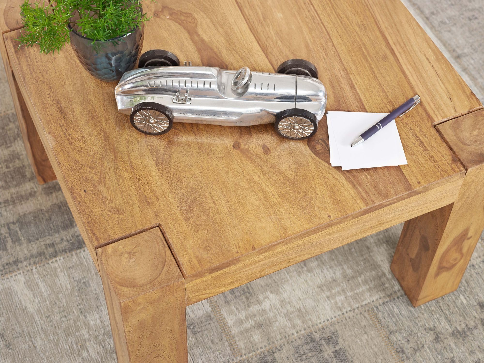 FineBuy Mesa de Centro Moderna Cuadrada 60x60x40 cm Madera Maciza de Acacia | Mesa Auxiliar para Salón | Mesita Café Pequeña para Sofá