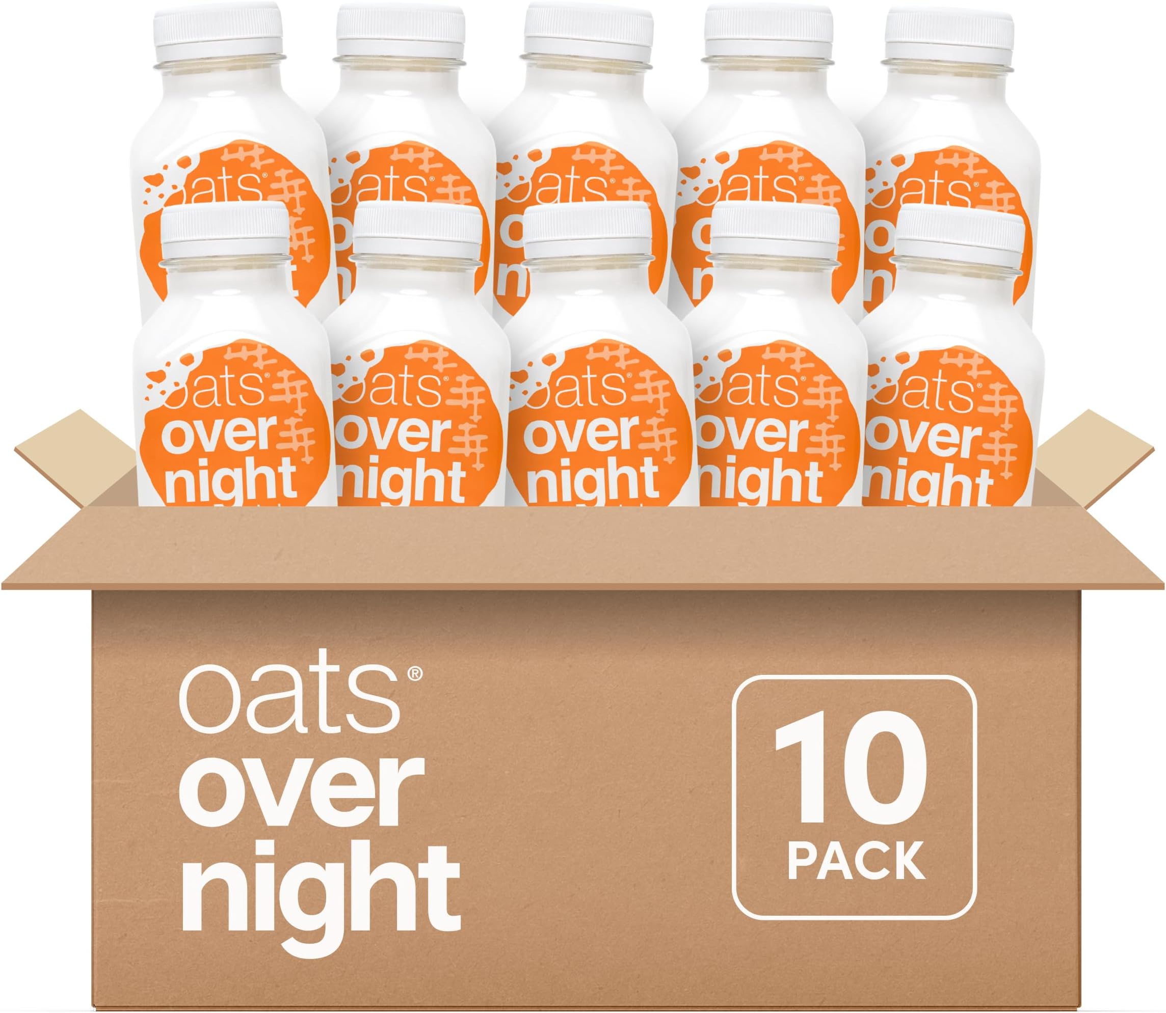 Peanut Butter Crunch - Overnight Oats, High Protein Oatmeal Shake (15g Protein) โ Just Add Water Breakfast, Gluten Free, Non-GMO, Meal Replacement Drink (2.3 oz, 10 Pack)