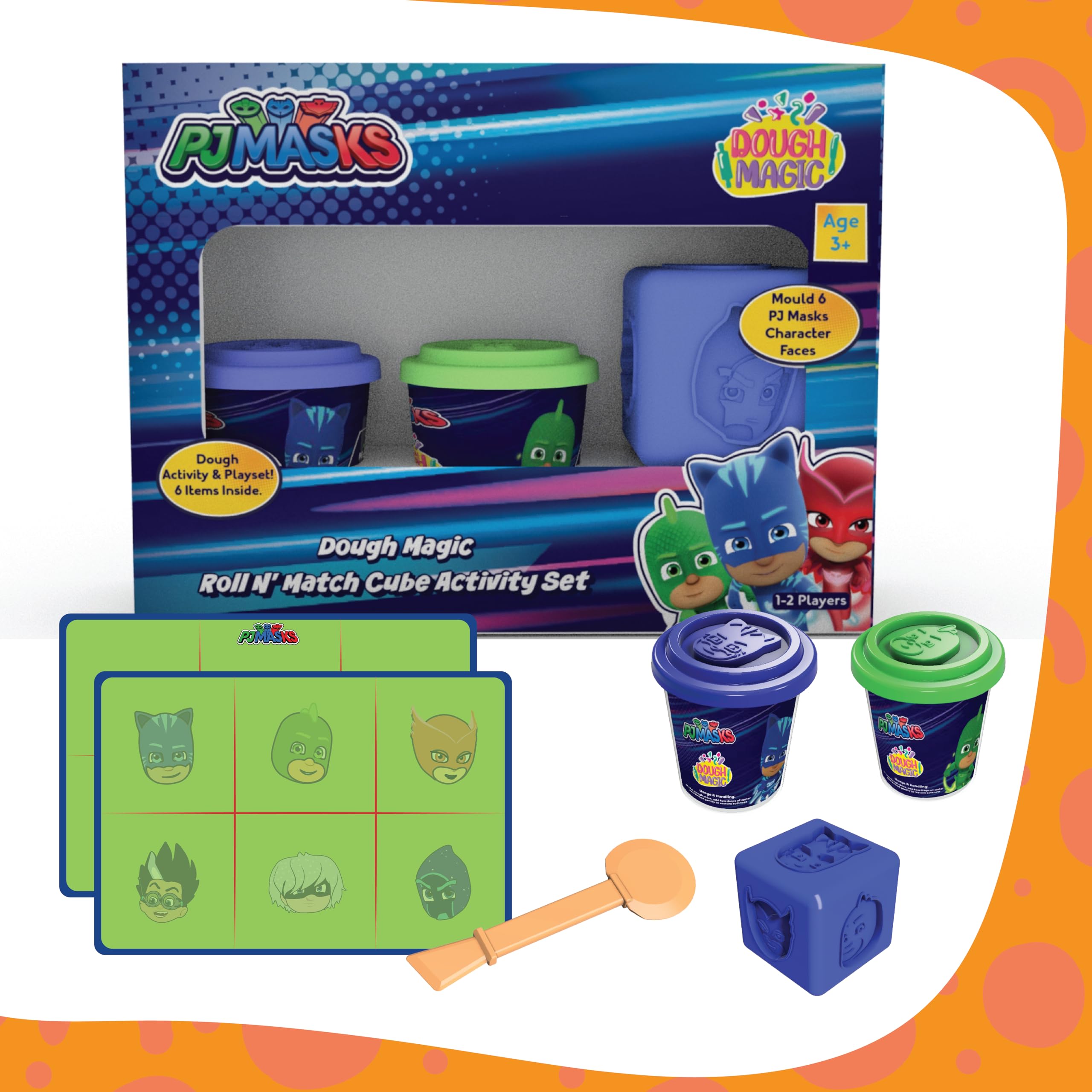 Pj Masks Roll N Match Cube Activity Set with Moulding Lid Pack of 2 100Gm Each|Soft Dough|Fun with Water Based Dough|Art & Craft Kit|Birthday & Return Gift for Kids 3 Yrs+|-Multicolor