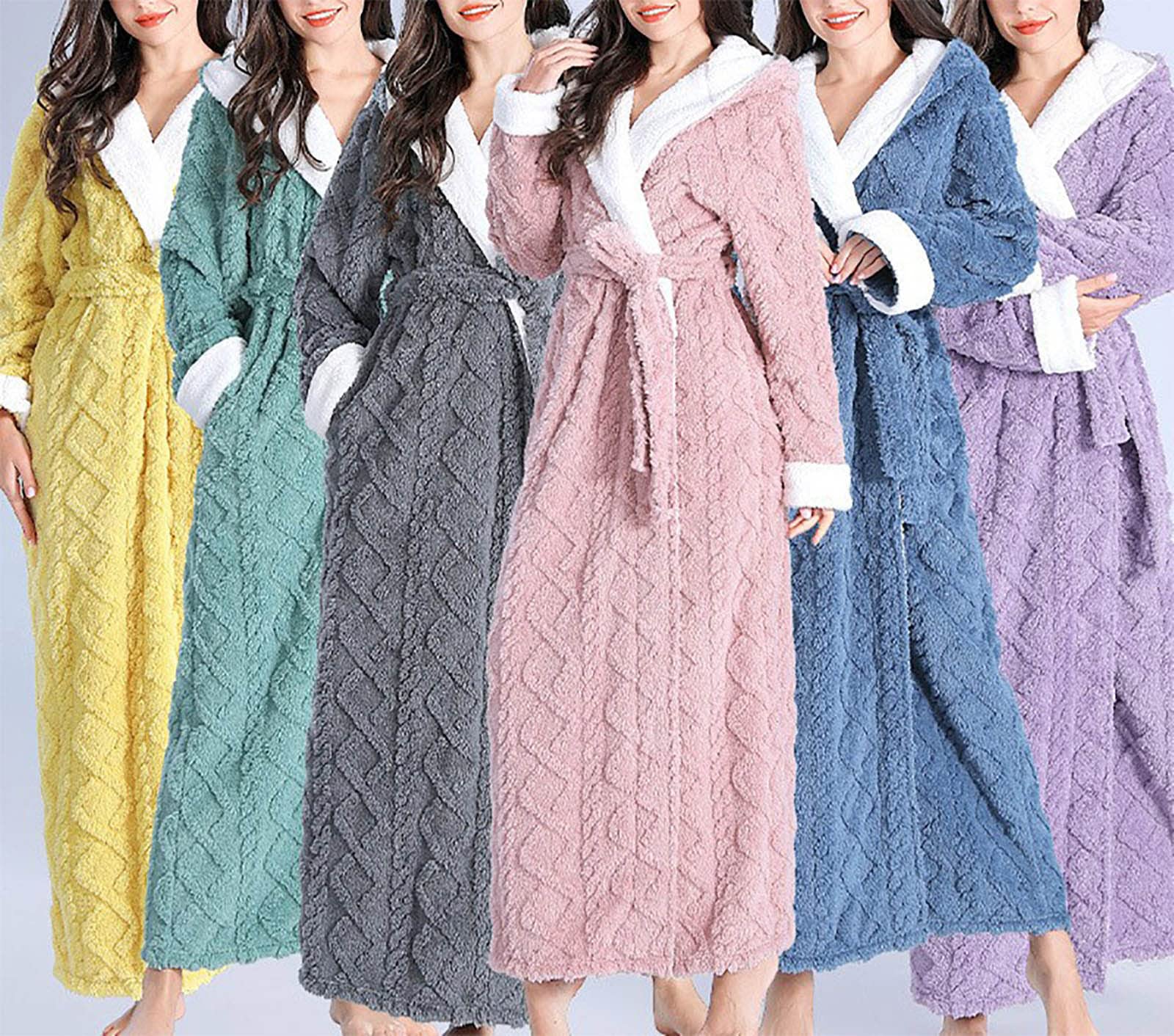 Onsoyours Peignoirs Femme Robe de Chambre Polaire Chaud Flanelle Peignoir de Bain Femme Capuche Longue avec 2 Poches Super Doux pour Femme