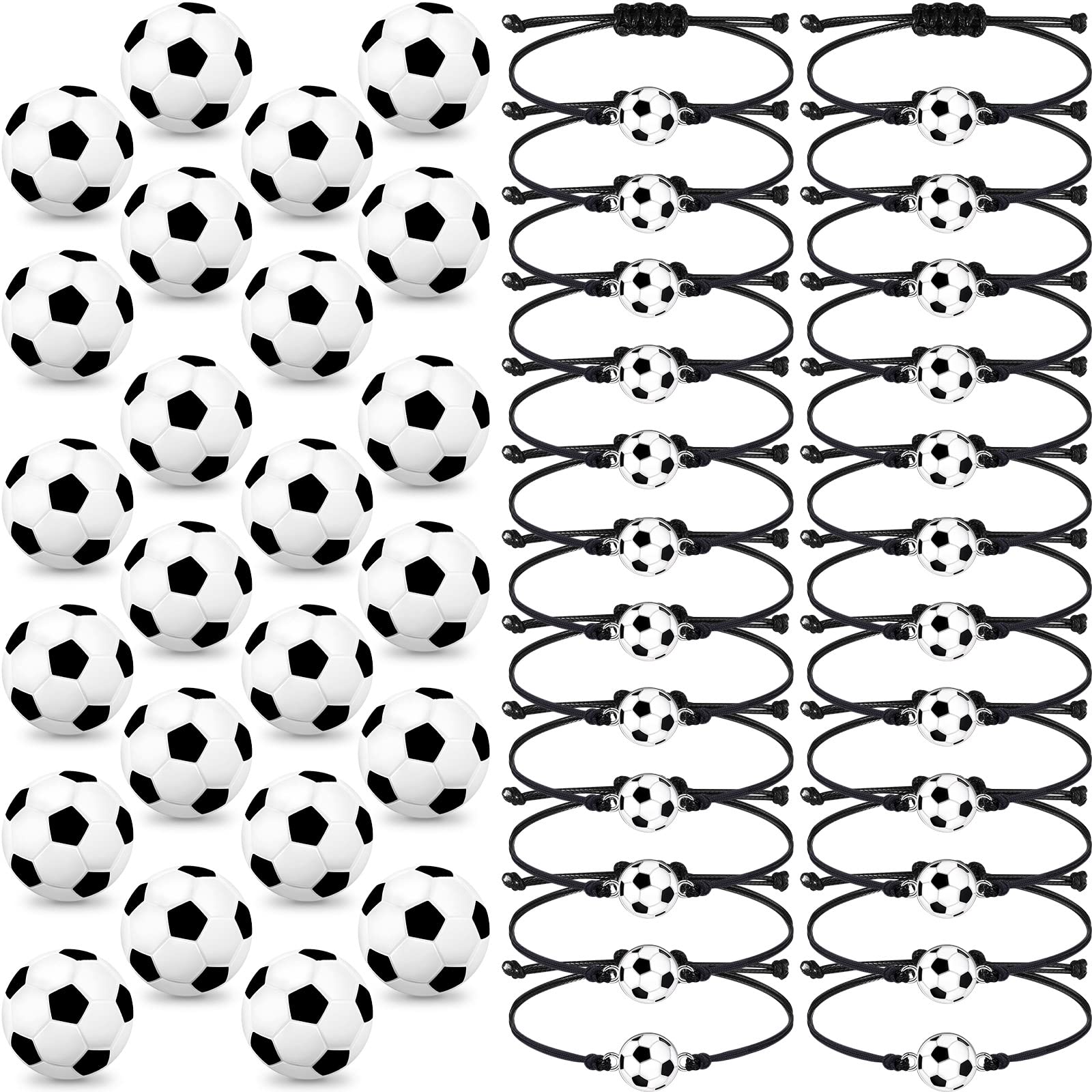 Romooa 48 Pcs Soccer Party Favor Sports Birthday Supplies Set 24 Inspirational Soccer Bracelets 24 Mini Foam Stress Ball for Sports Theme Birthday