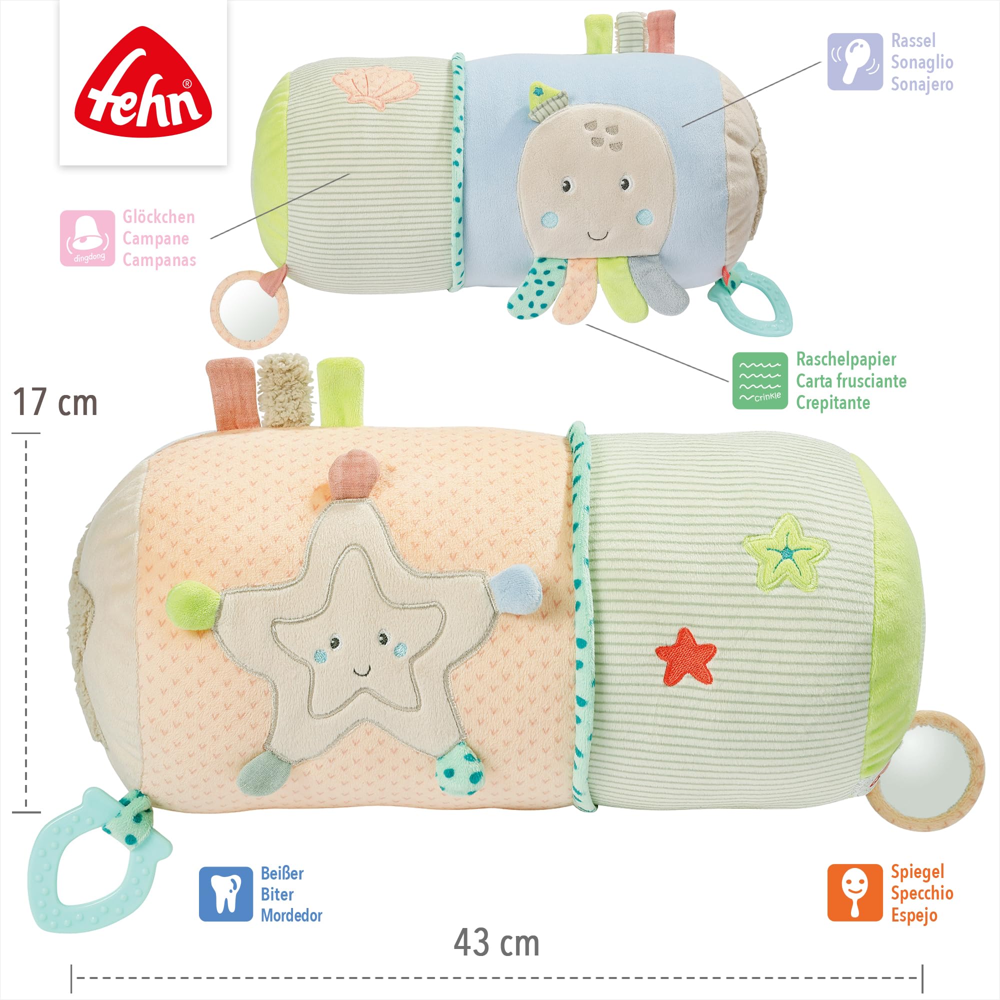 Fehn rodillo para gatear Niños del mar - Ayuda para gatear con un divertido diseño de nutria y funciones de juego - Fomenta la motricidad, la coordinación y los sentidos del bebé