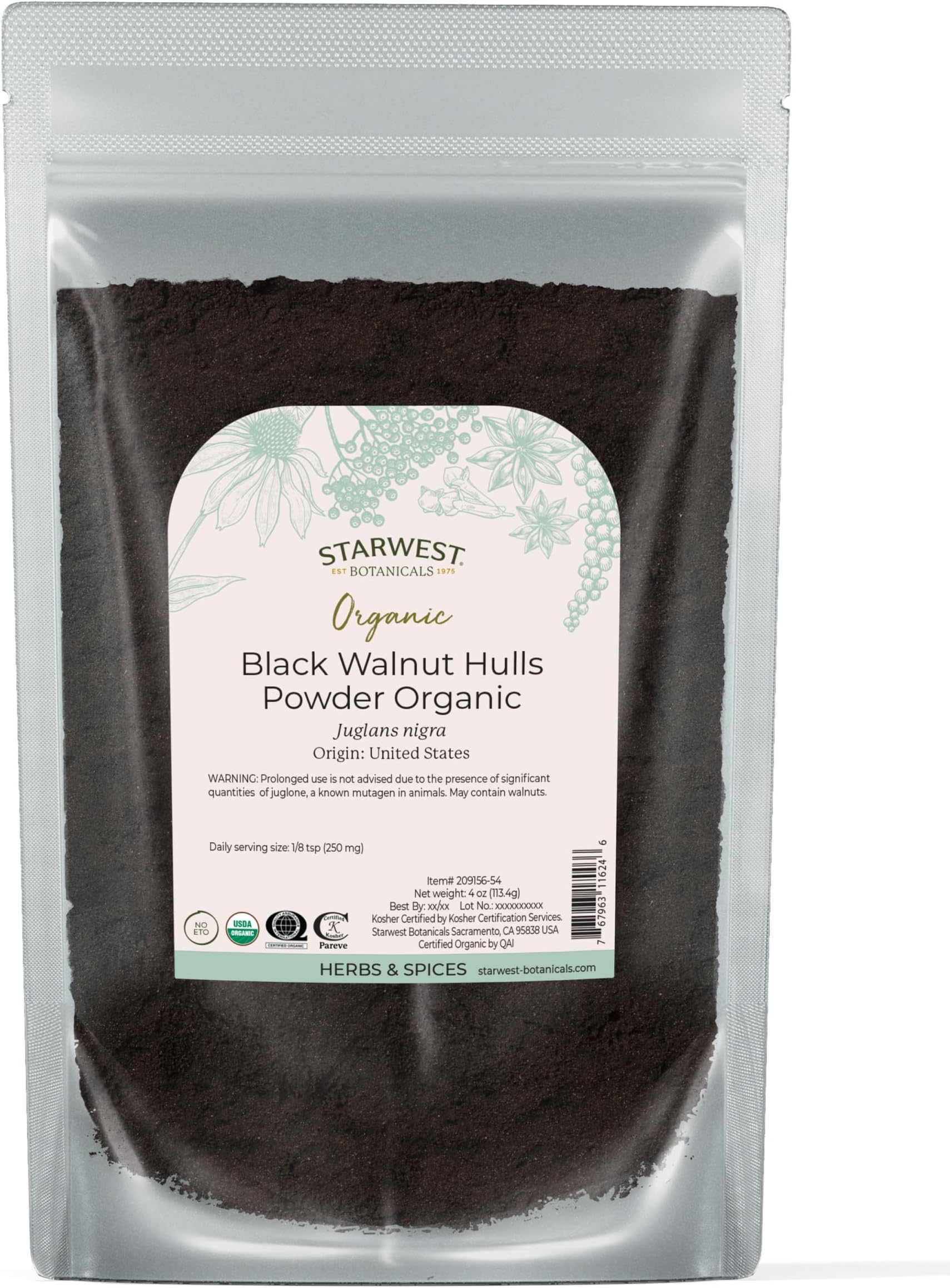 Starwest Botanicals Black Walnut Hull Powder Wildcrafted, 4 Ounces