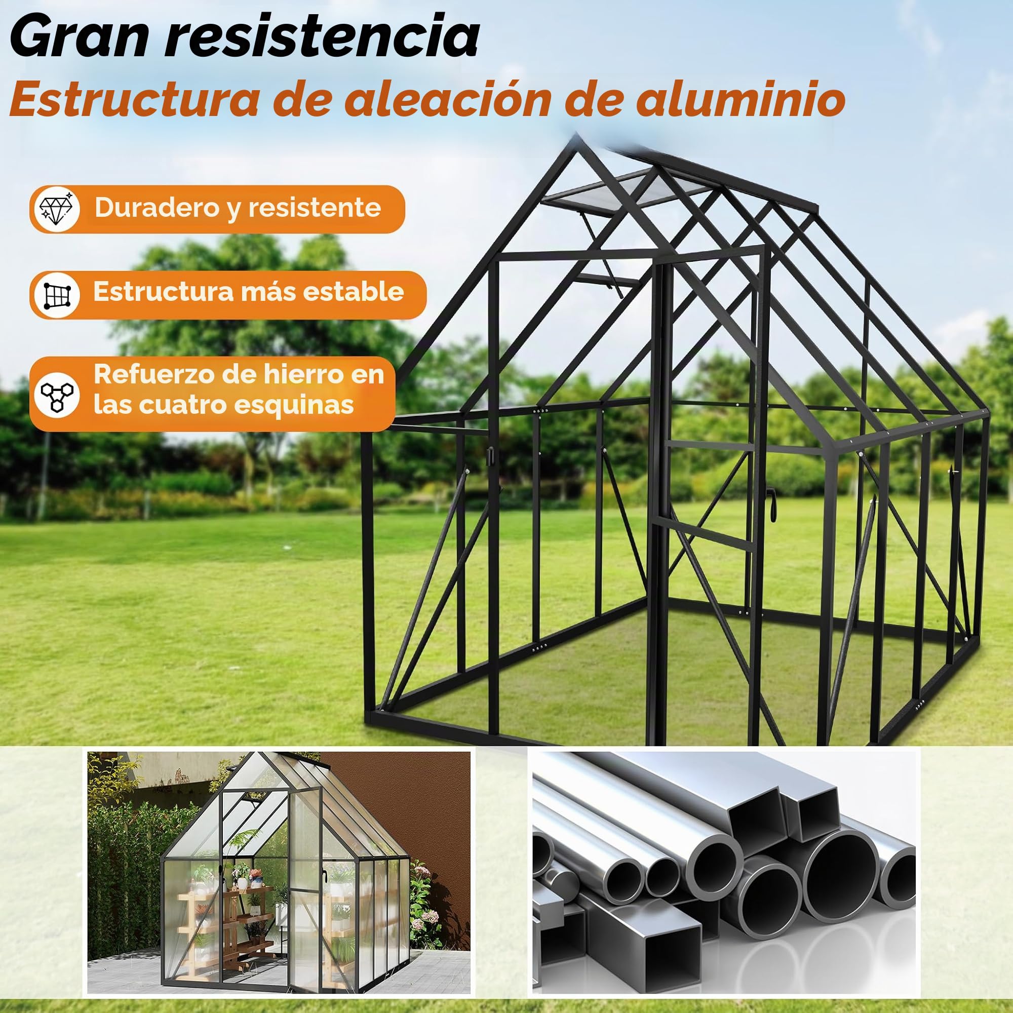 Aufun Invernadero Premium de aluminio, 4,14 m², invernadero de jardín con base de 6 cm y placa de policarbonato de 4 mm, invernadero, casa para tomates, caseta de jardín, resistente a los rayos UV