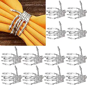 12 Pcs Skeleton Hand Halloween Napkin Rings Horror Skeleton Hand Alloy Napkin Holder Halloween Napkin Holder Metal Napkin Buckles for Halloween Party Wedding Banquet Table Decoration