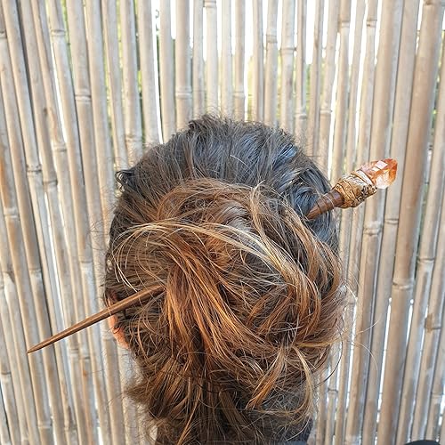 Miniatura 2 de Natural Tumbled Healing Gemstone Crystal Wooden Hair Stick Handmade Gifts Boho Reiki by Smoky Quartz Citrine raw