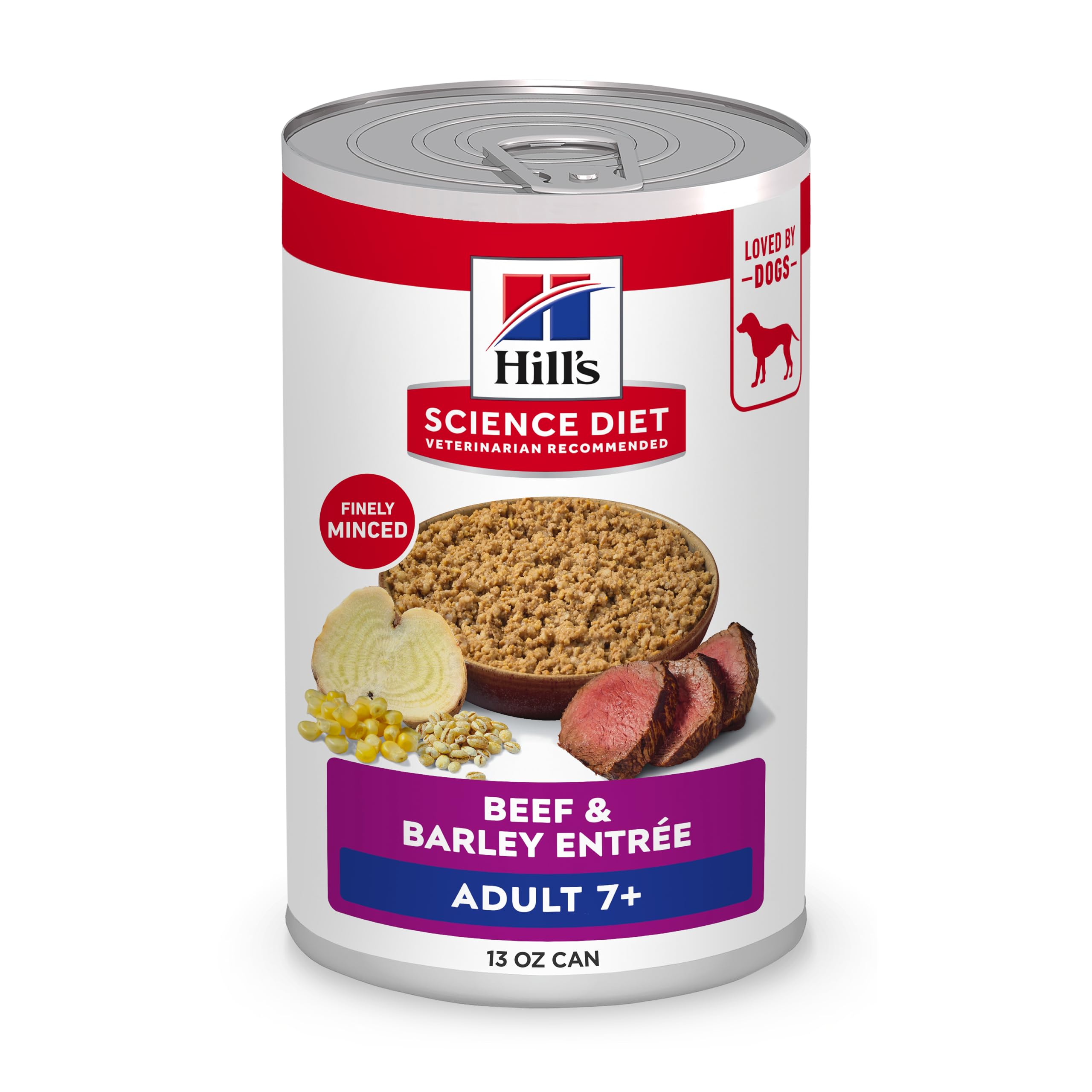 Hill's Science DietAdult 7+, Senior Adult 7+ Premium Nutrition, Wet Dog Food, Beef & Barley Loaf, 13 oz Can, Case of 12