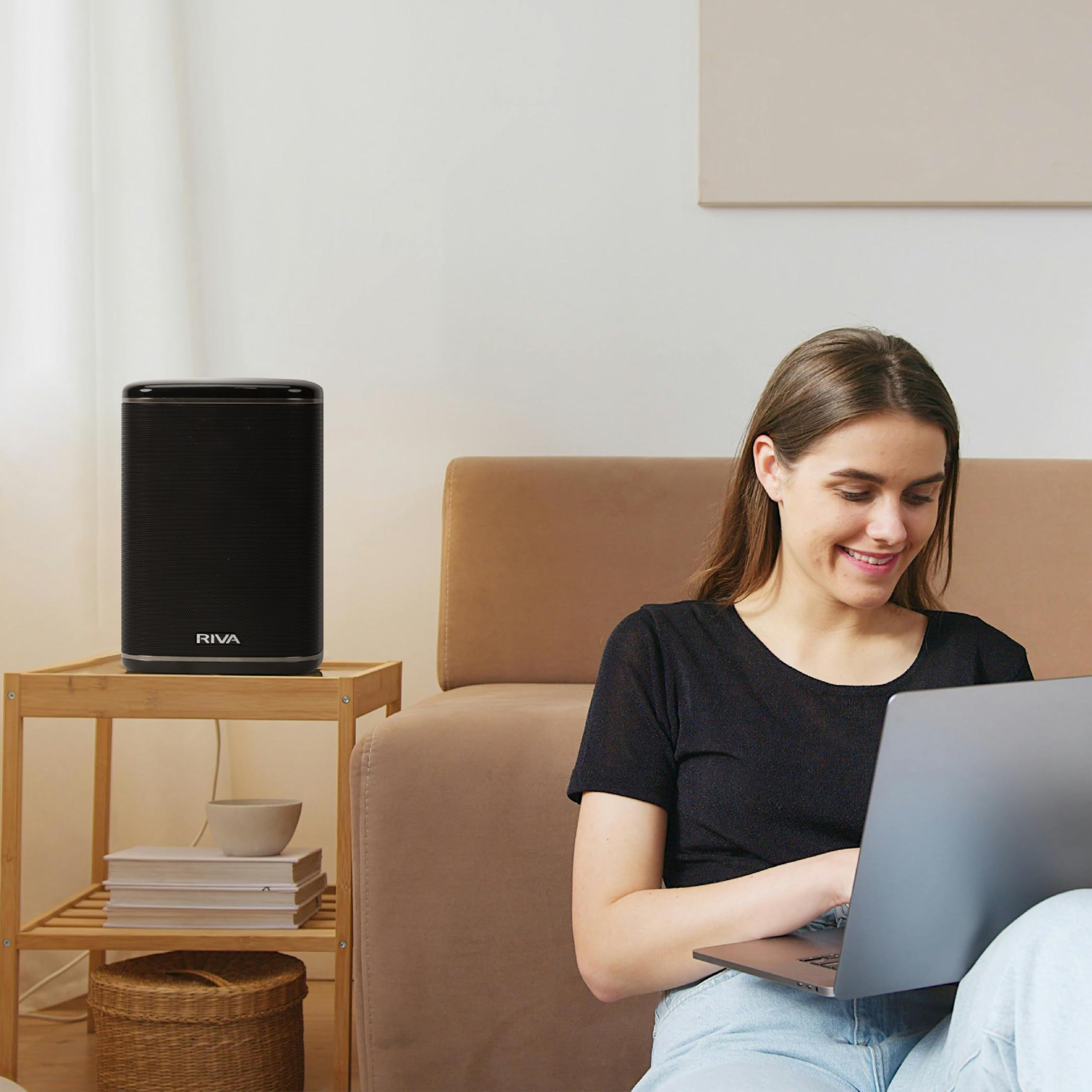 RIVA Upgraded Arena Wi-Fi Bluetooth Hi-Fi Speaker, 6 Drivers, 50W, Multiroom Music System, Supports Airplay 2, Chromecast, Spotify, Tidal and More Streaming (Black)