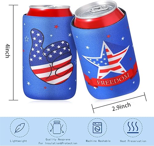 Miniatura 2 de 15 fundas para enfriar latas de 12 onzas, 4 de julio, patrióticas con bandera de Estados Unidos, fundas para latas seltzer de cerveza roja, azul,