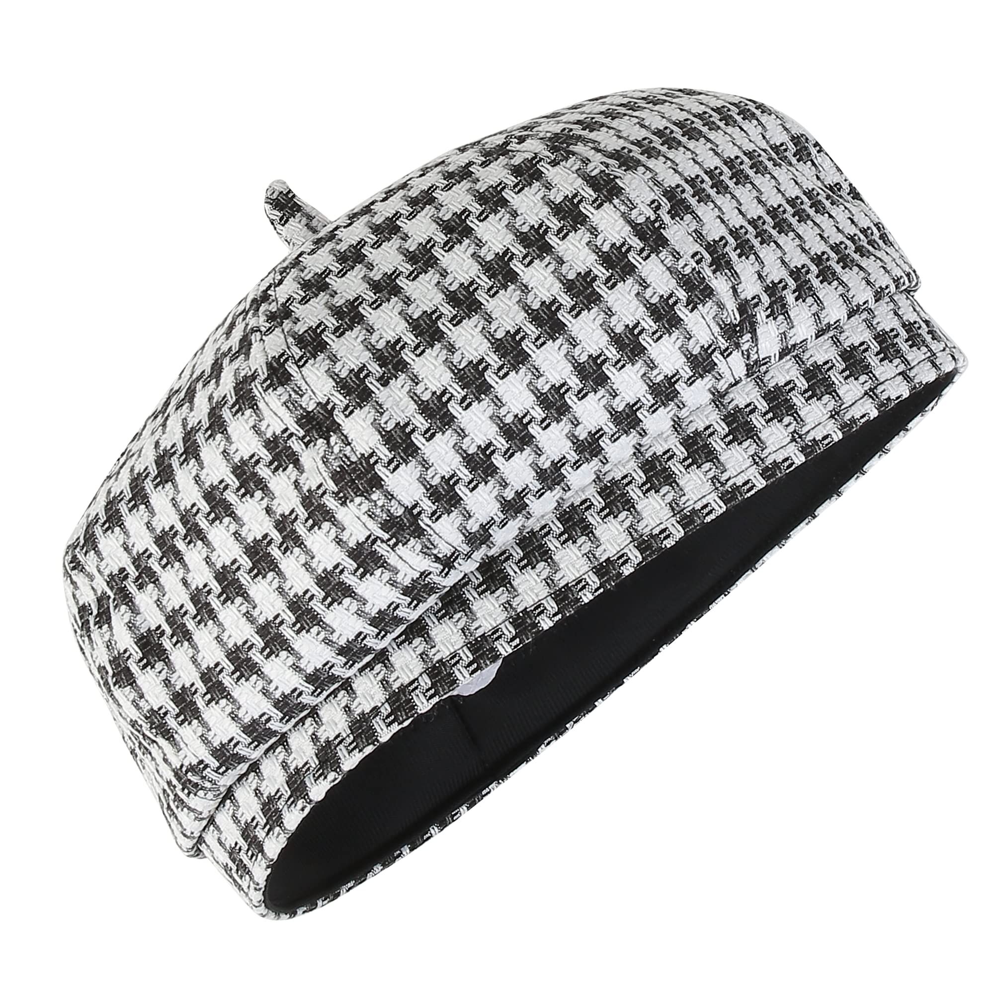 iSWEVEN French Beret Cap All Season Unisex Artist Newsboy Hats, Ascot Cotton British Style Adjustable Women's Caps, WBC8112A (White-Black, Free Size) - Image 5 thumbnail