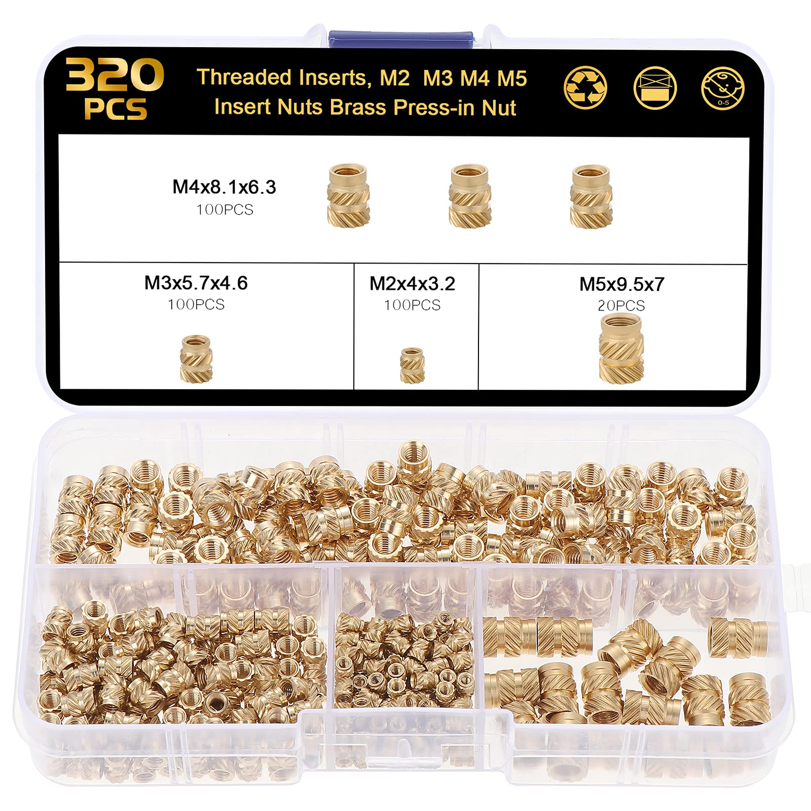 Buy Knpwer 320 PCS Female Thread Knurled Nuts,Threaded Inserts,M2 M3 M4