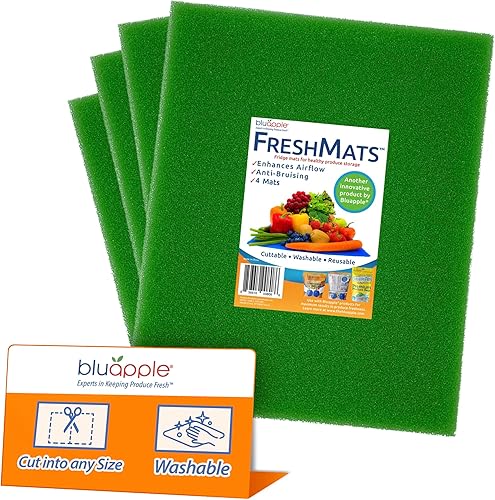 BluApple FreshMats - Forros para contenedores de refrigerador, alfombrillas para cajones de refrigerador - Mantiene los productos frescos por más
