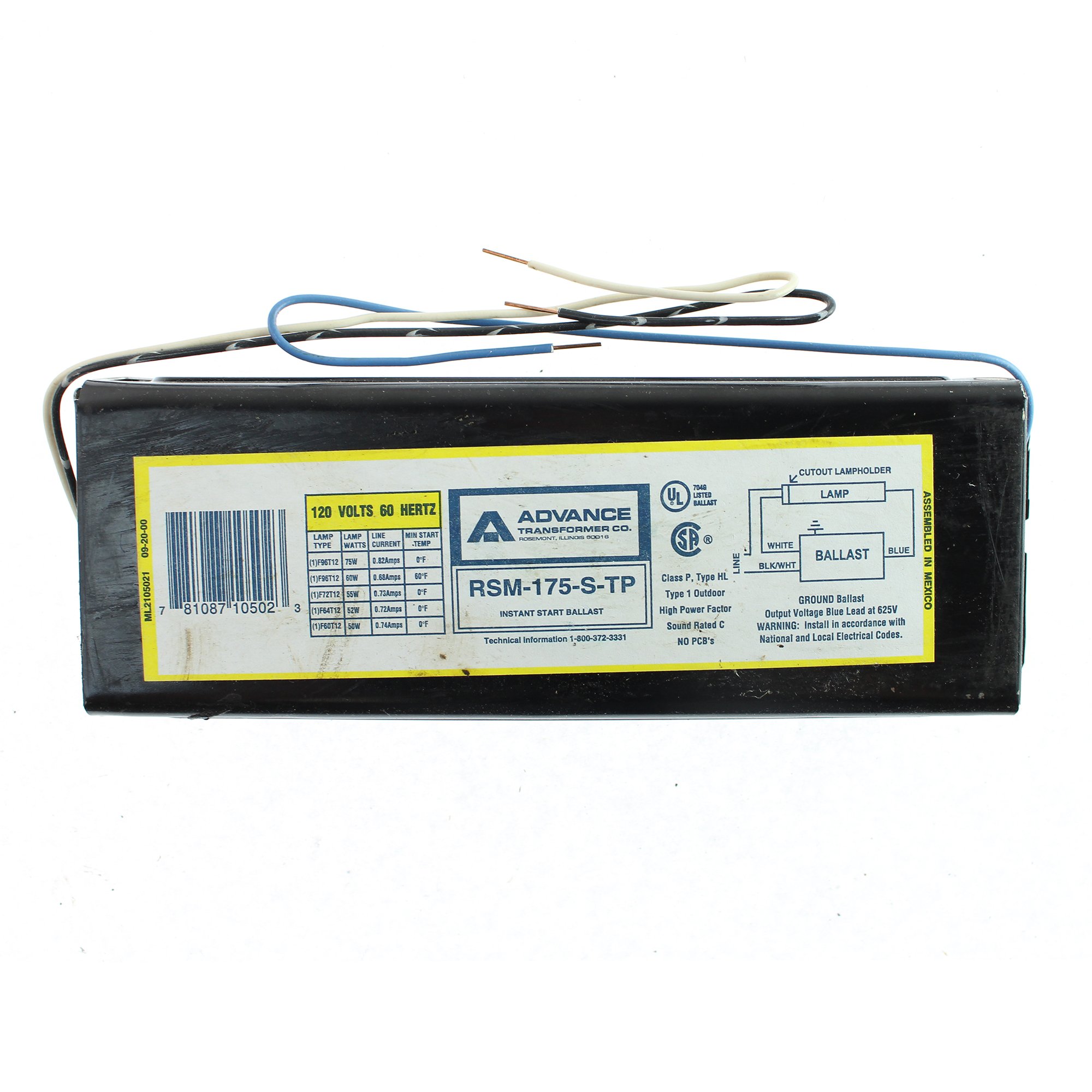 RSM175STP RSM175STPI (1) Lamp F96T12 Instant Start 0.95 Ballast Factor 120V