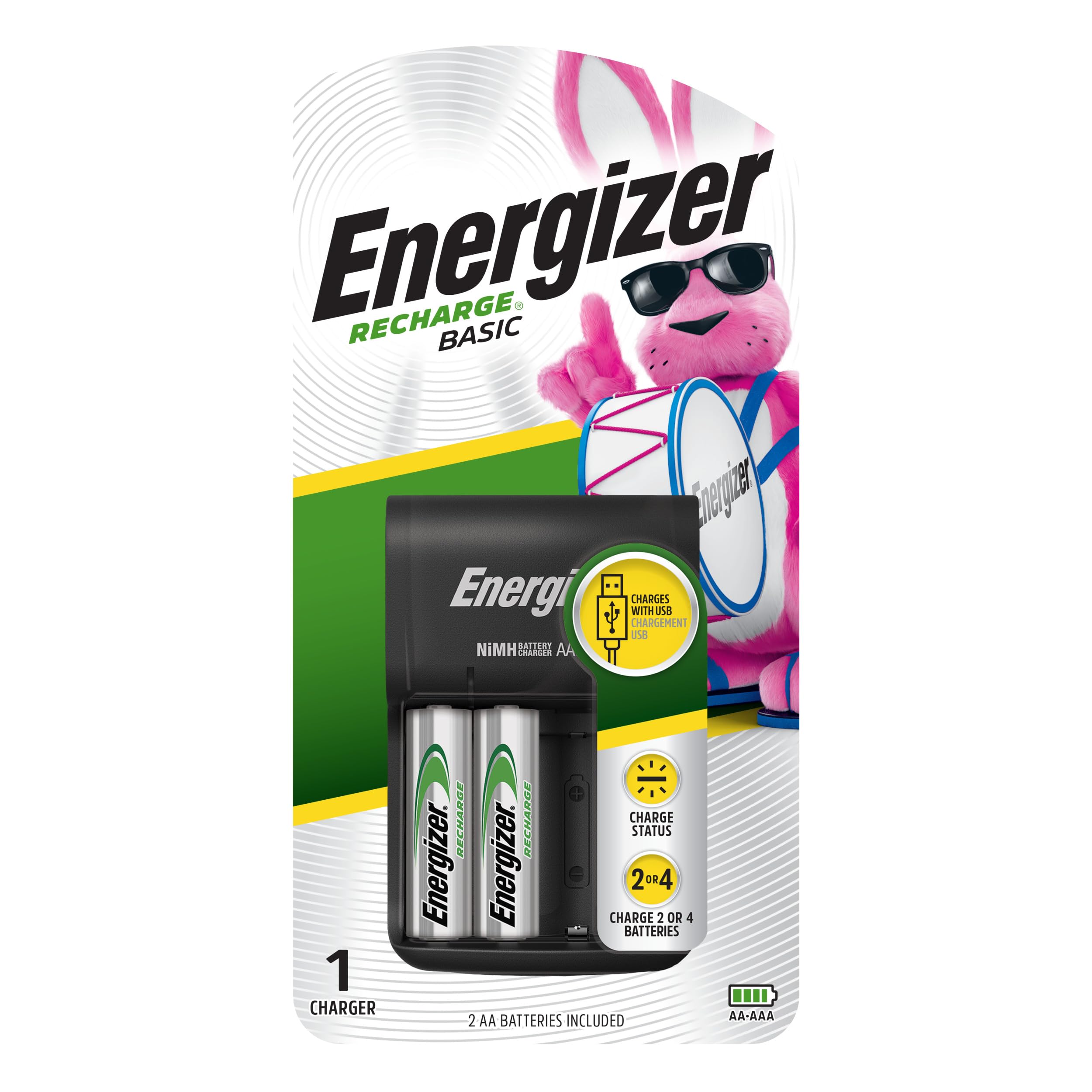 Energizer Recharge Basic Battery Charger, Rechargeable AAA and Rechargeable AA Batteries Charger