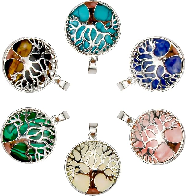 TOAOB 6pcs Mixed colors Metal Frame Hollow Round Tree of Life Charms Pendant 38×27mm for Jewellery Making