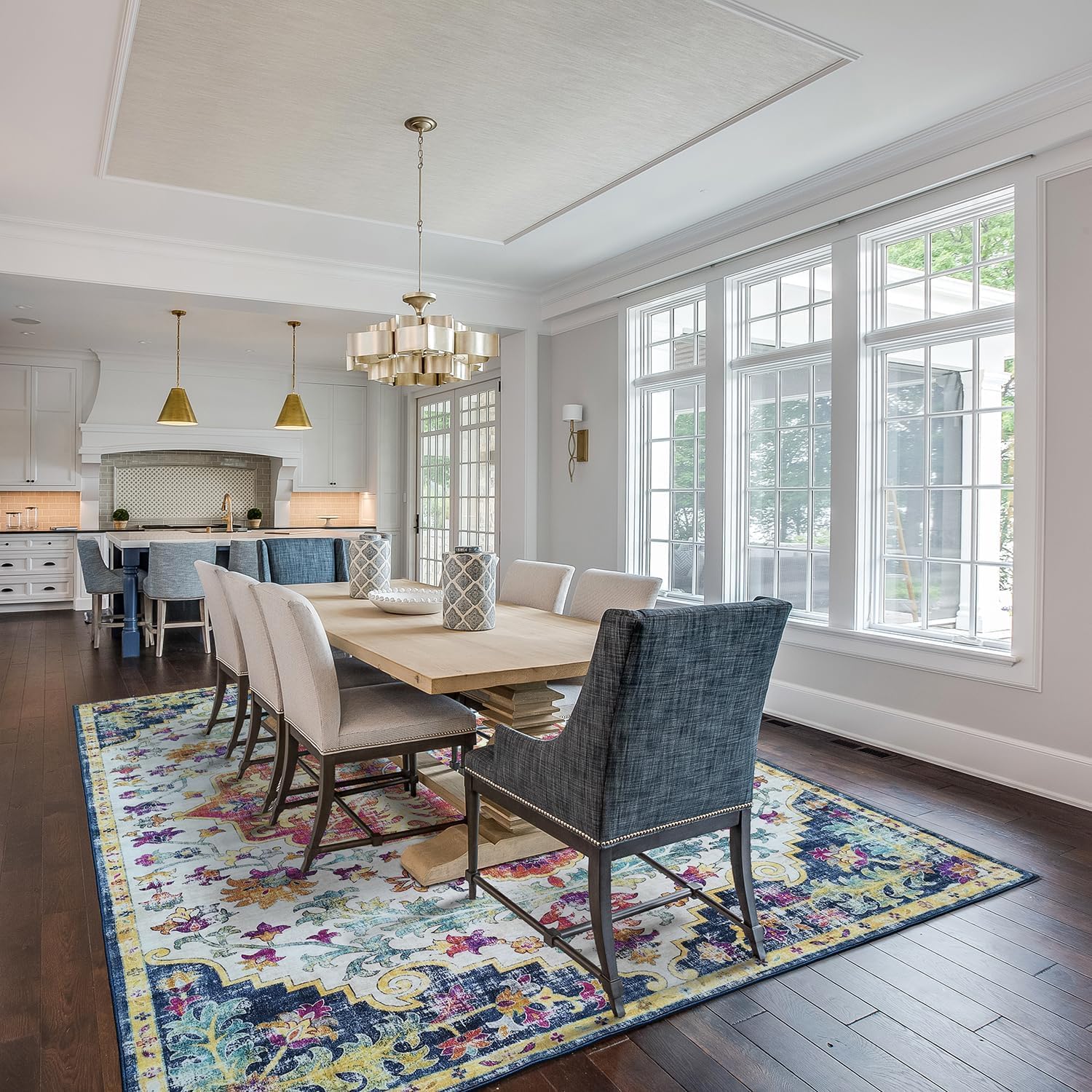 METSAVAIM 3x5 Rugs - Bohemian Area Rug for Bedroom | Non Slip and Ultra Soft Machine Washable Rug for Indoor & Outdoor Use | Boho Rug for Living Room, Dining Room and Home Décor - Blue and Multi