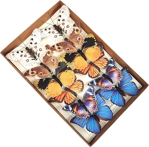 -Mariposa falsa de plumas para decoración de manualidades, juego de 12 con clip para boda, hogar, maceta, Navidad, fiesta, primavera, decoración del