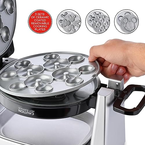 Miniatura 6 de Mickey Mouse Waffle and Donut Maker con 3 juegos de platos de cerámica antiadherentes extraíbles