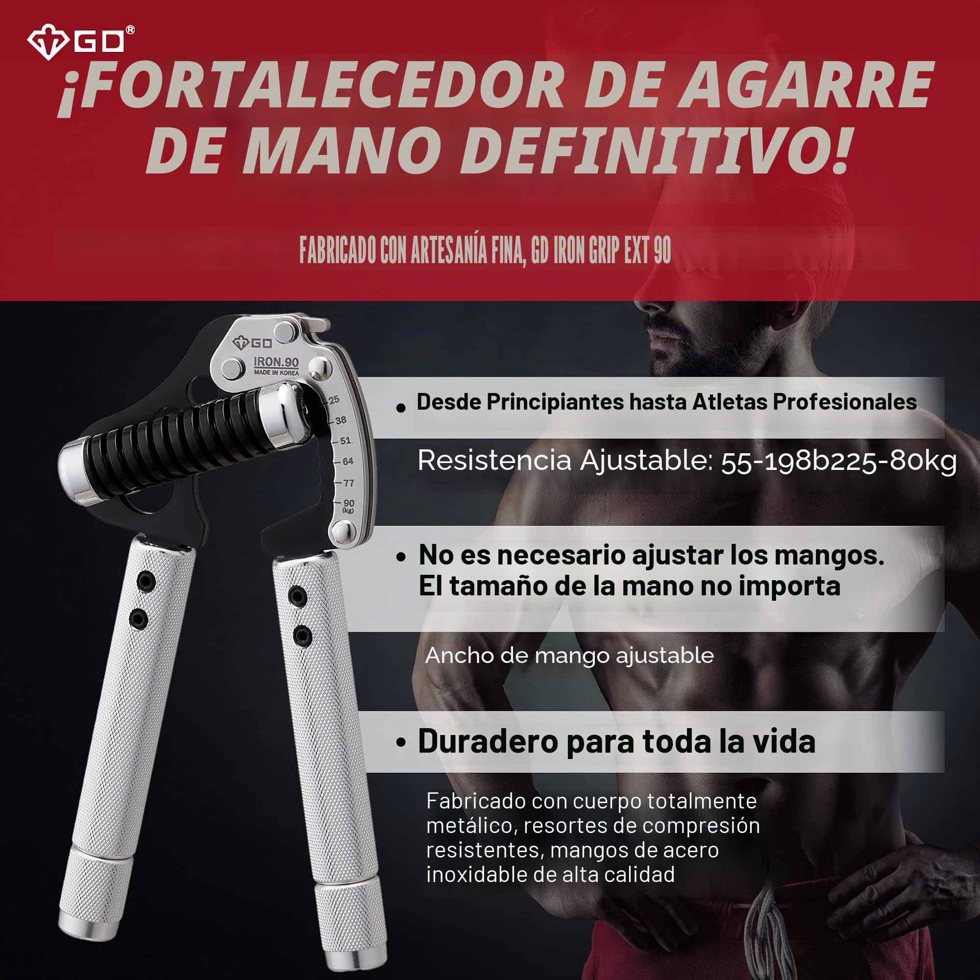 GD GRIP Pinza de mano ajustable, fortalecedor de mano