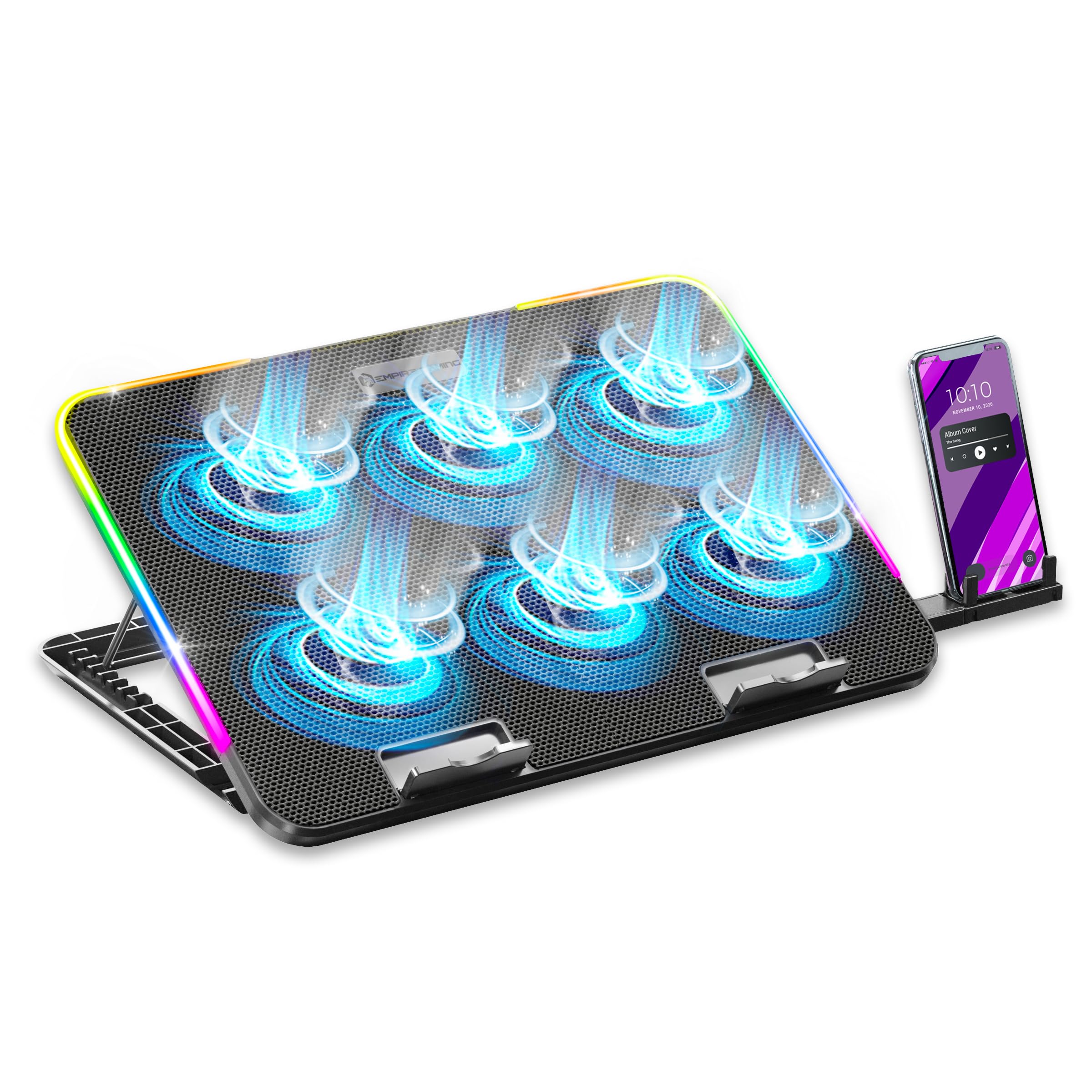 Empire Gaming – 2025 New – Guardian C600 – Cooler Base for Laptop from 12 to 15.6 '' – 6 Fans – Speed Wheel – 7 RGB Modes – 5 Adjustable Heights – Removable Stand
