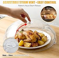 Vista 6 de WENWELL - Cubierta antisalpicaduras para microondas para alimentos de 12 pulgadas, gran tapa transparente para microondas con asa, cubierta