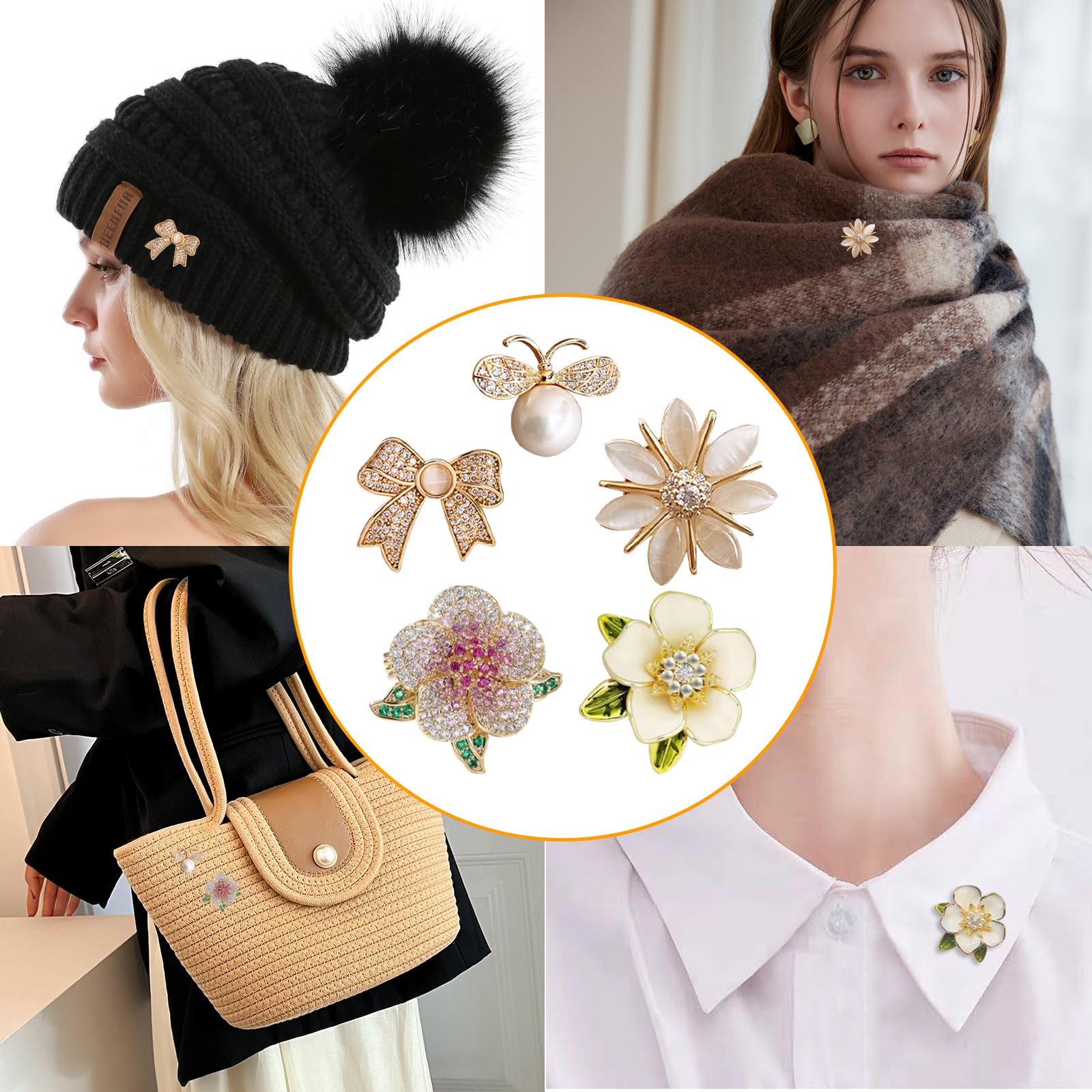 5 PCS Broche de Floral, Broche de Boutons, BrocheFemme Vetement, Boutons de Brochede Chemise, Brochede Cristal Élégant, BrocheDe Sécurité de Strass,pour Filles Femmes