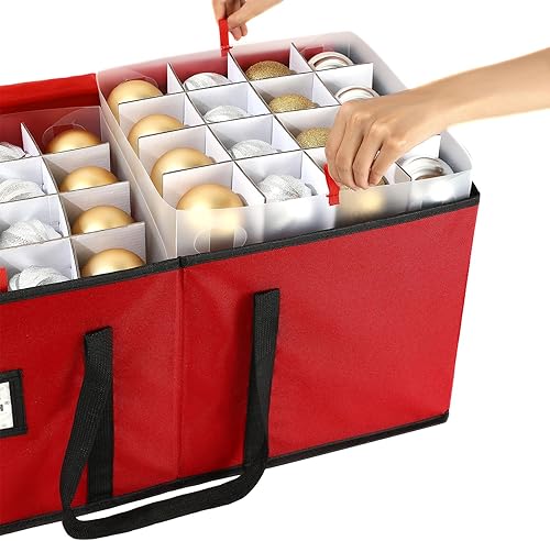 Miniatura 20 de Sattiyrch Caja de almacenamiento grande para adornos de Navidad con cierre de cremallera doble, la caja contribuye con ranuras para adornos Verde