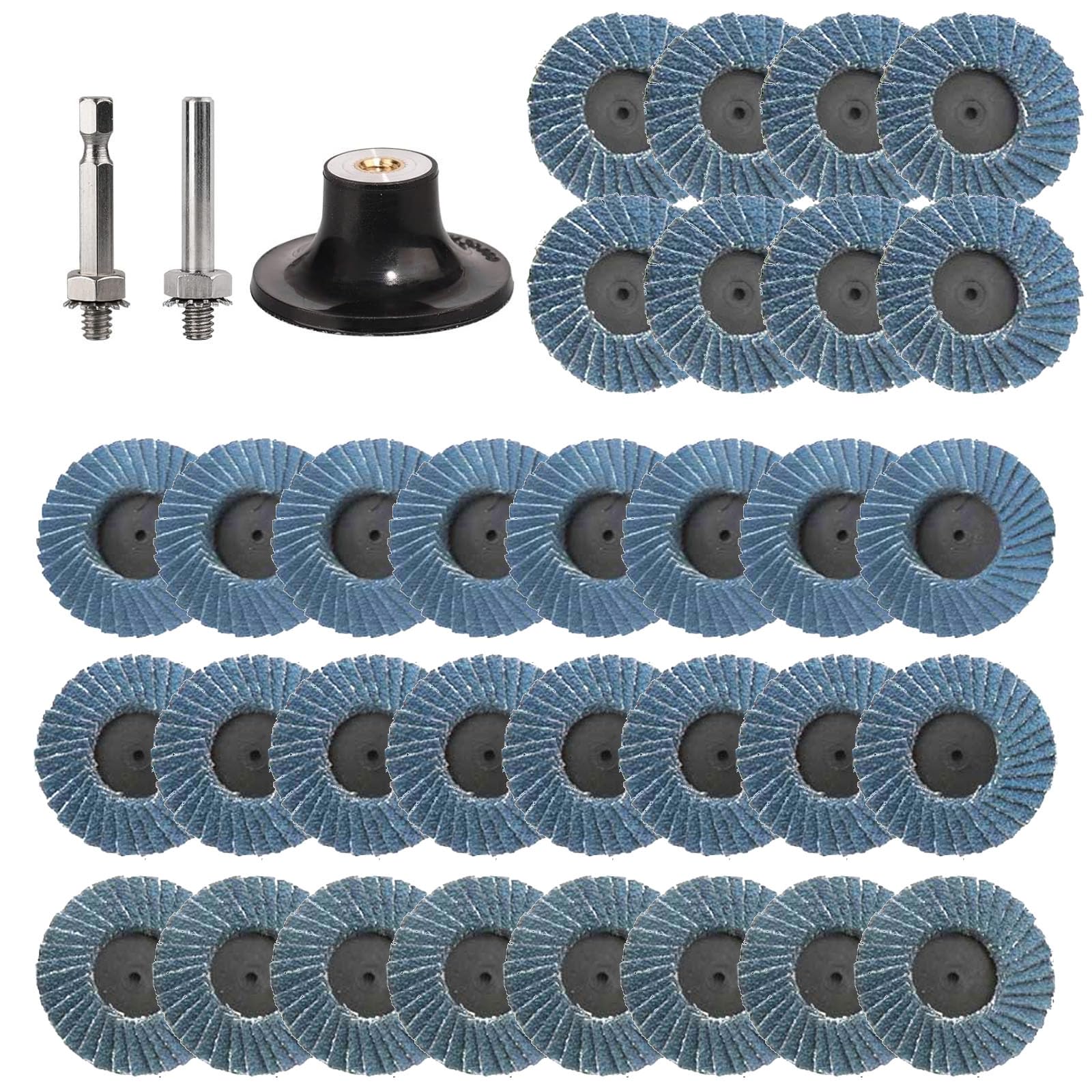 35 PCS Disque à Lamelles 2 Pouces/50mm pour Meuleuse d’Angle et Support de Disque de Ponçage 40/60/80/120 Grains, Disques à Meuler, Disques Abrasifs, Disque à Lamelles Conique