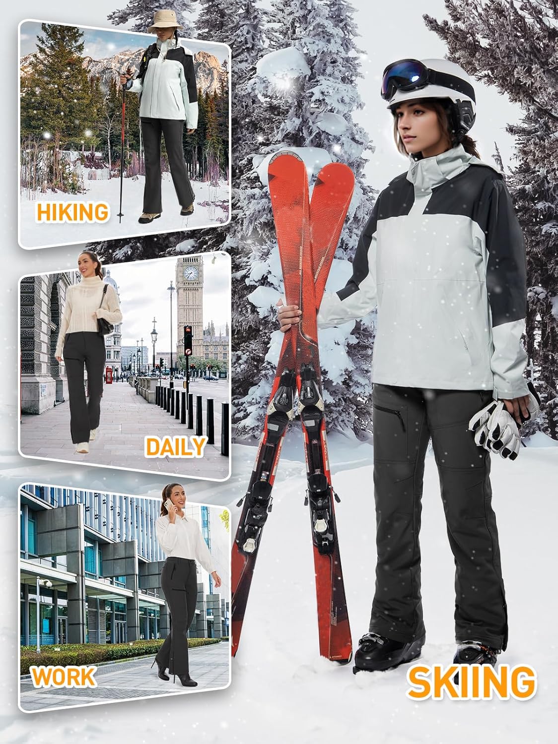 Cycorld Women's Snow Ski Pants Fleece Lined Waterproof Softshell Insulated Flare for Snowboarding Hiking Winter Outdoor - Image 6