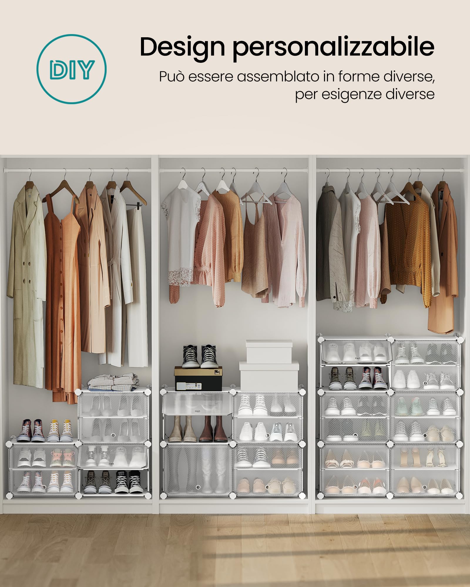 SONGMICS Scarpiera, Scaffale Modulare a 10 Scomparti per 40 Paia di Scarpe da Ingresso, con Sportelli, Telaio in Acciaio e Ripiani in Plastica, Camera da Letto, Bianco e Trasparente LPC035W01