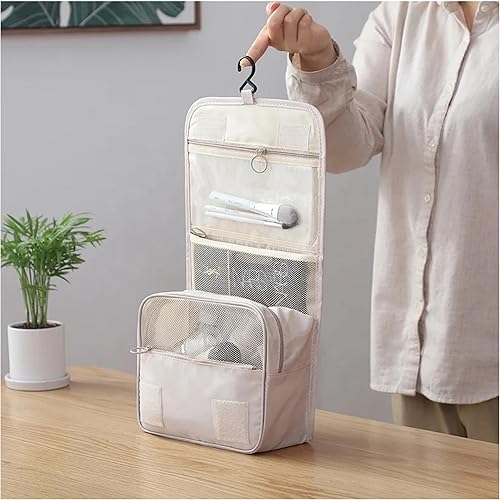 Miniatura 8 de Neceser de viaje  Pequeño organizador colgante de baño y cosméticos para hombres y mujeres  Bolsa de viaje para artículos de tocador, Beige, Viajes