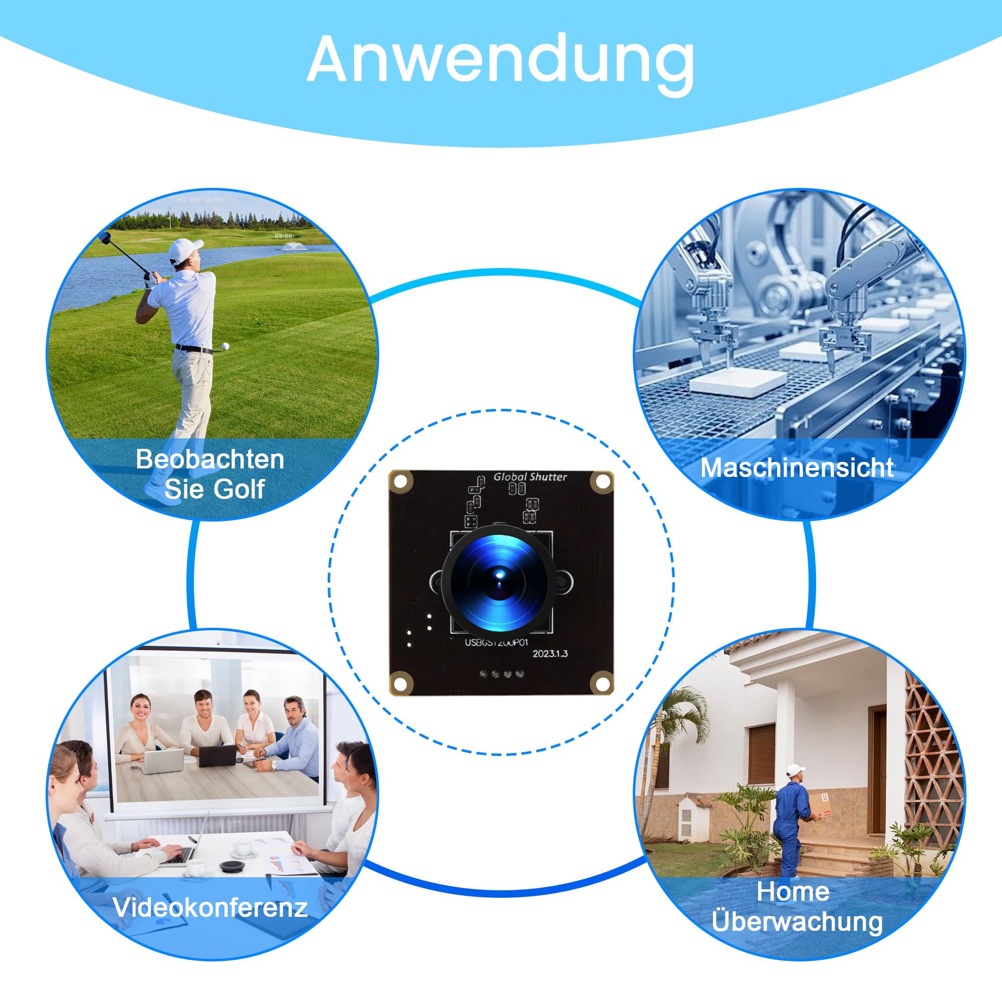 Hochgeschwindigkeits Kamera Globalverschluss 126° Weitwinkel | 1200P 90 FPS, 2MP 126°Weitwinkel, Lightburn Kamera, für Golfschwung & Motion Capture, kompatibel mit PC, Laptop, Raspberry Pi