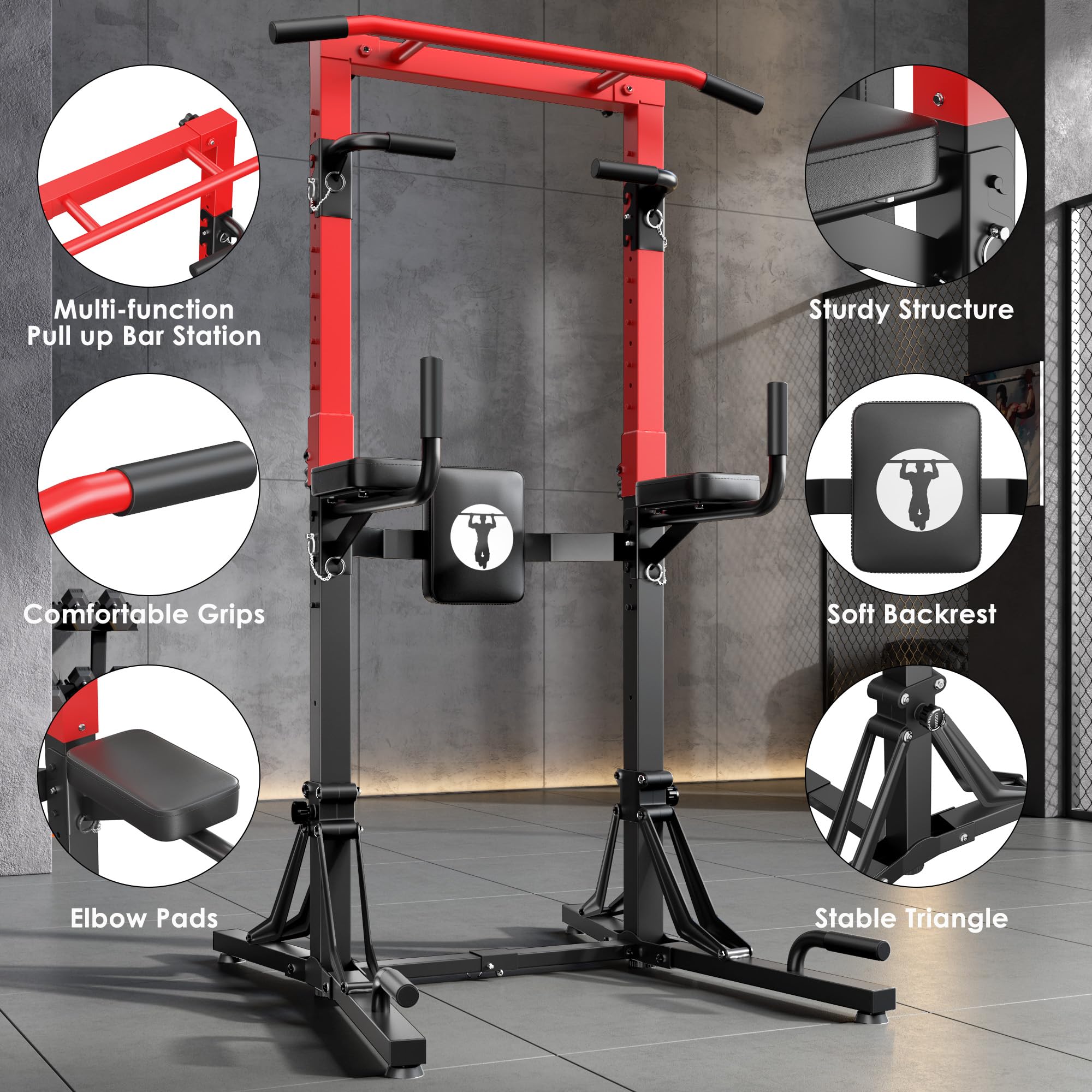SogesPower Power Tower - Estación de potencia multifunción plegable con barra de dominadas ajustable y silla romana ajustable, ideal para calistenia y vivienda