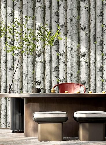 Miniatura 3 de Papel tapiz autoadhesivo para despegar y pegar, diseño de corteza de simulación negroblanco, papel tapiz autoadhesivo impermeable y a prueba de