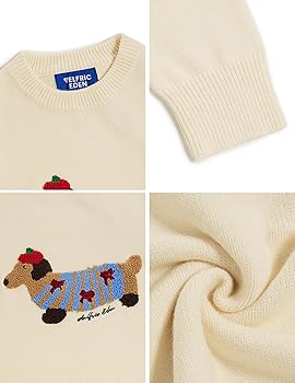 Aelfric Eden Cartoon Dog Sweater Casual Soft Baggy Knit Pullover