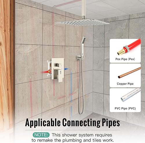 Miniatura 33 de SR SUN RISE Sistema de ducha montado en el techo de 12 pulgadas, mezclador de lluvia, sistema de cabezal de ducha de lluvia, dorado cepillado, Oro