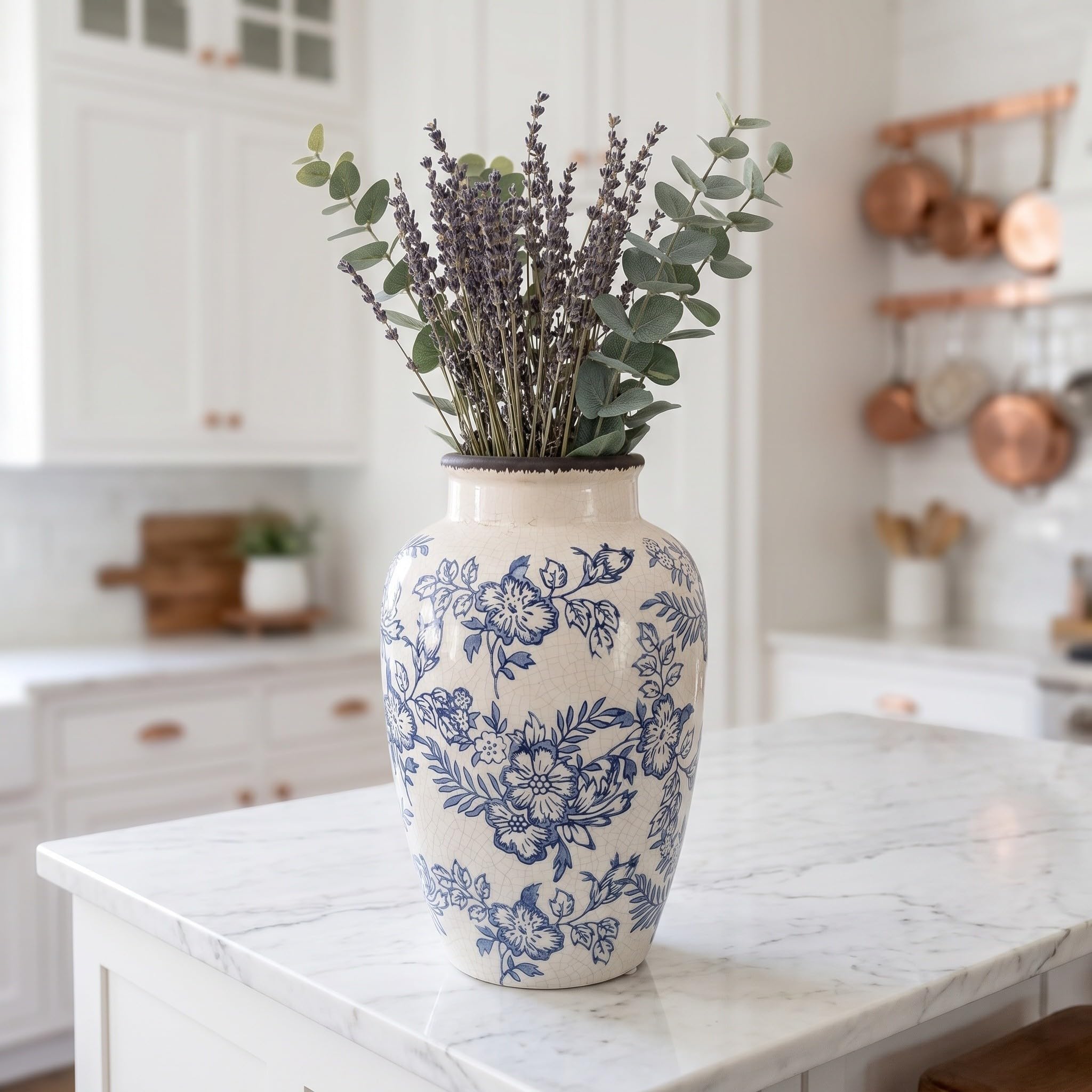 TOPBATHY Vaso Decorativo Cinese in Porcellana Azzurra per Rami Secchi