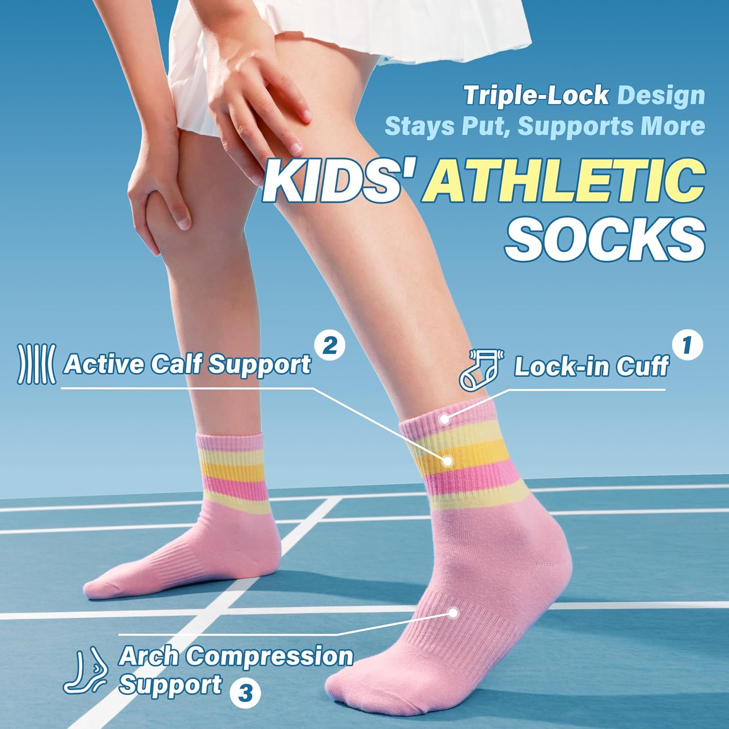 ANTSANG Kids Boys Girls Athletic Cotton Socks, Youth Teen Breathable Soft Crew Socks, 6 Pairs - Image 2