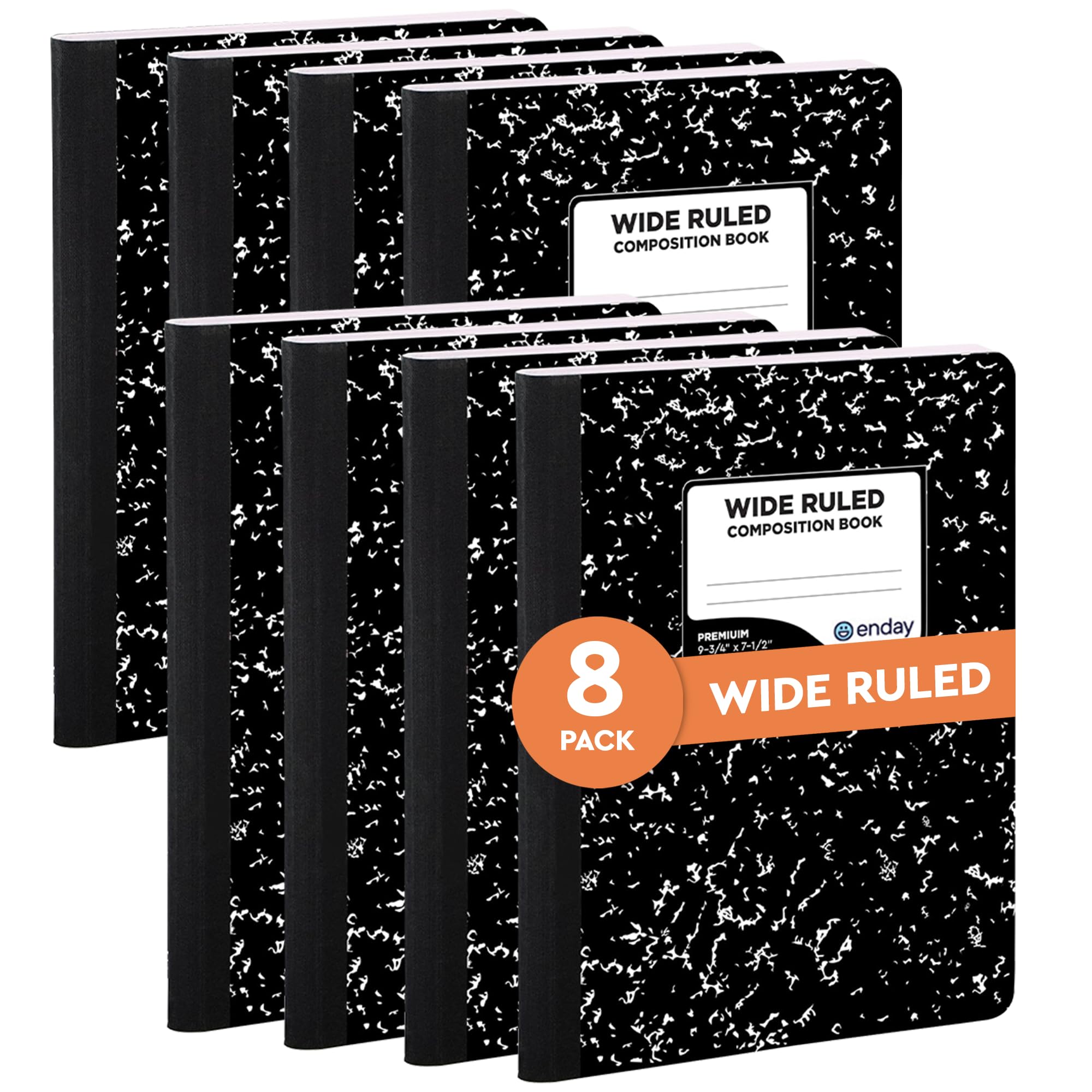 Emraw Black & White Marble Style Cover Composition Book with 100 Sheets of Wide Ruled White Paper (8 Pack)