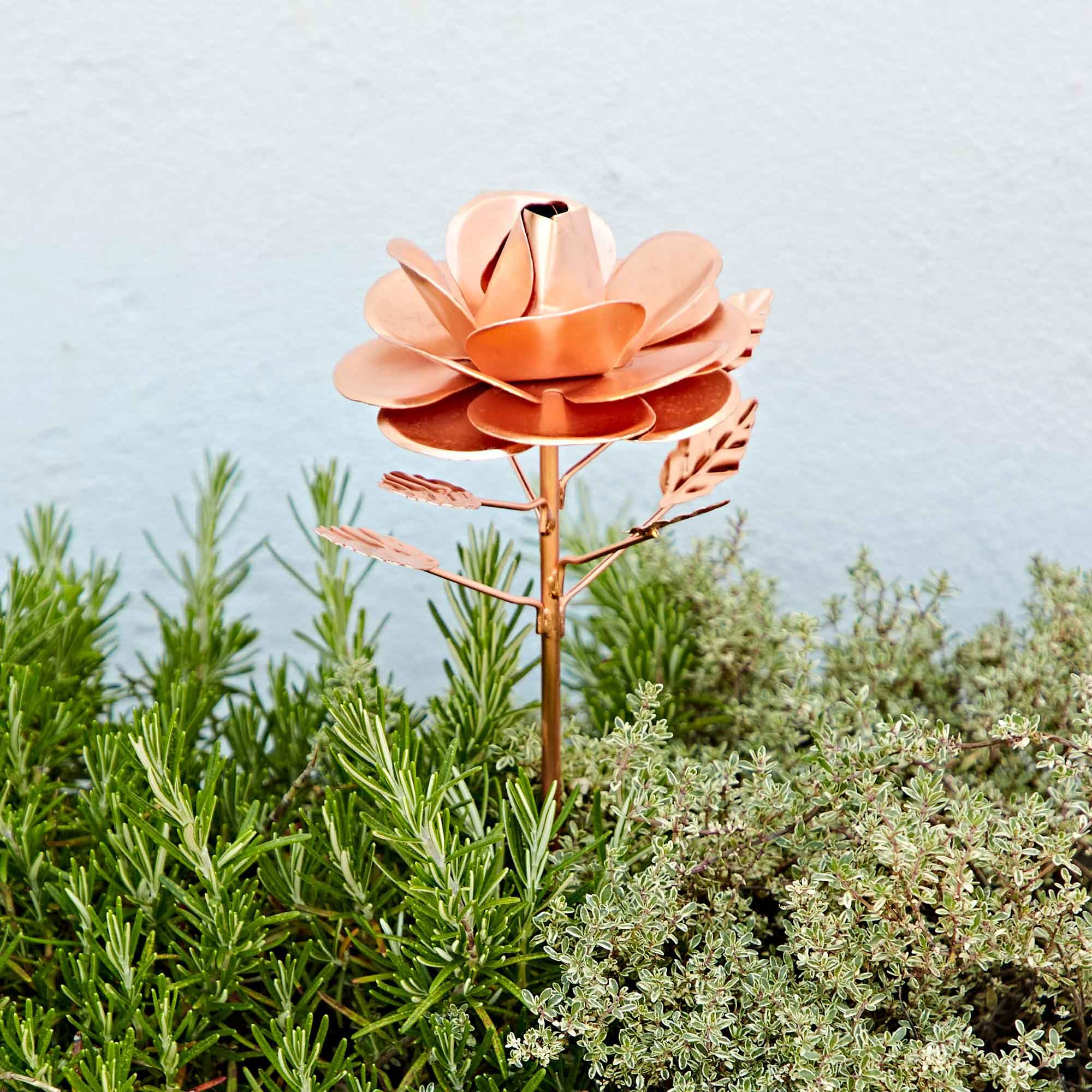 Metal Copper Rose Garden Stake - Handcrafted Garden Decor for Plant Support - Paper High