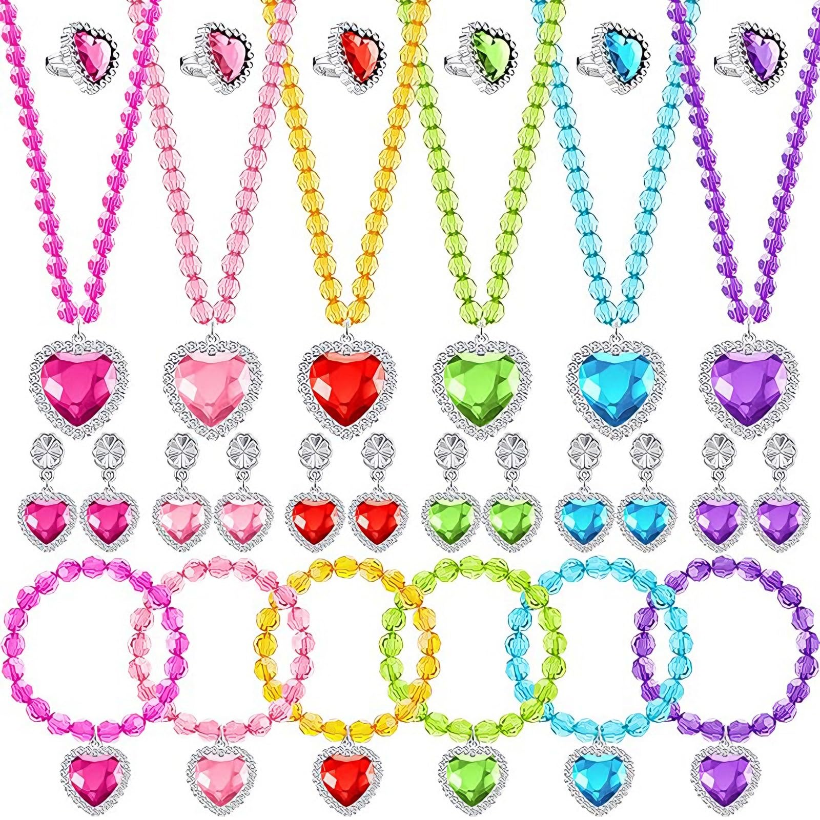 EDLMKM 6 Set Princess Jewelry Dress Up, Kids Jewellery Sets for Girls Age 3-6, Princess Pretend Jewelry Toys