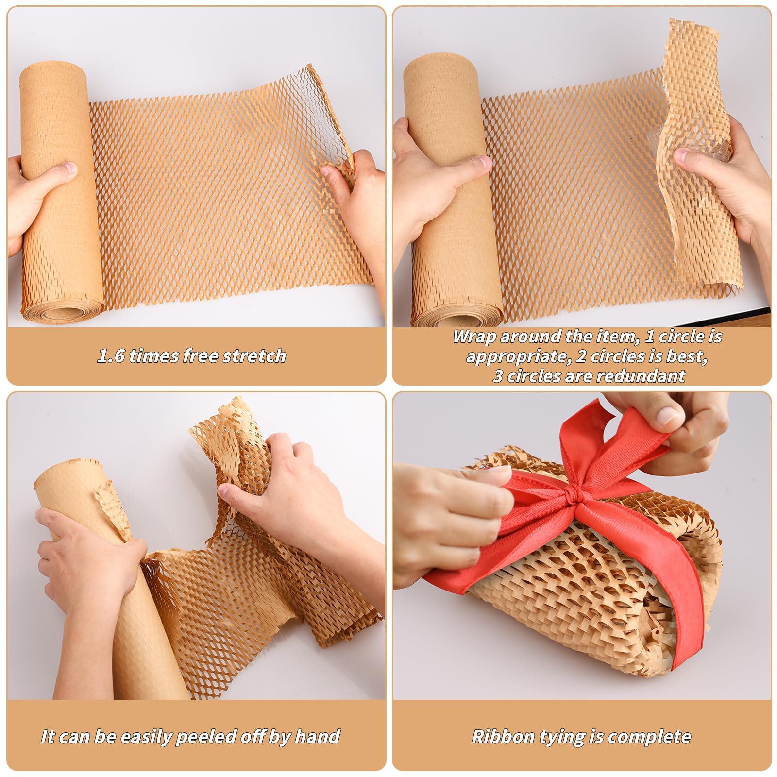 Papel de embalaje de panal de 16 pulgadas x 400 pies, 4 piezas de envoltura de amortiguación de burbujas para embalaje/envío/mudanza, papel de embalaje de burbujas ecológico para artículos frágiles,