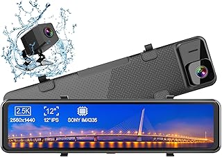 Dash Cam, WiMiUS Doppia Telecamera per Auto da 12 pollici Touchscreen Full HD 2.5K Telecamera per Auto anteriore e posteriore, Telecamera per Retromarcia per Parcheggio, Grandangolo, Visione Notturna