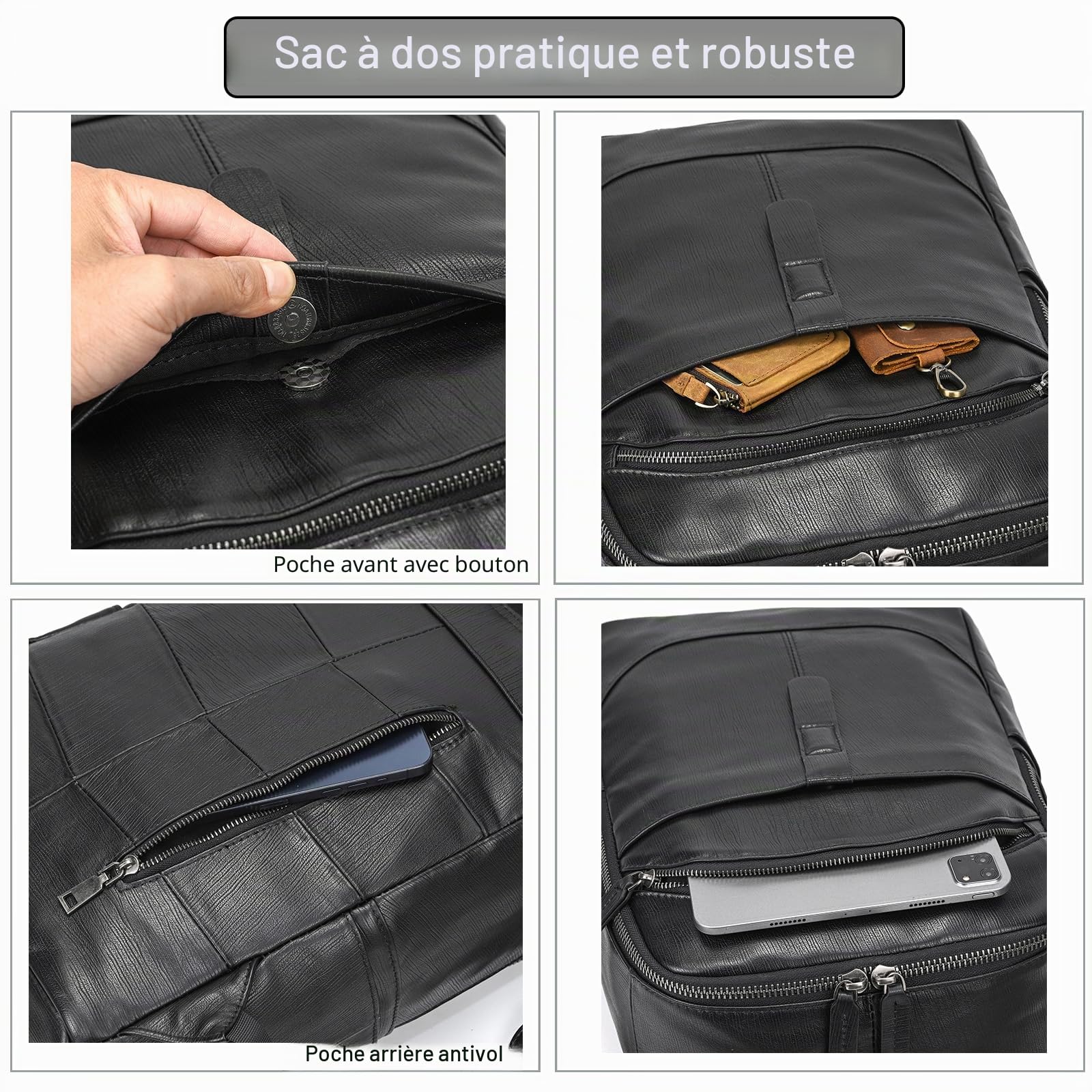 LUUFAN Sac à dos en cuir véritable pour homme, sac à bandoulière décontracté multi-poches, sac de jour pour ordinateur portable 15,6 pouces pour voyage, affaires, randonnée, taille unique
